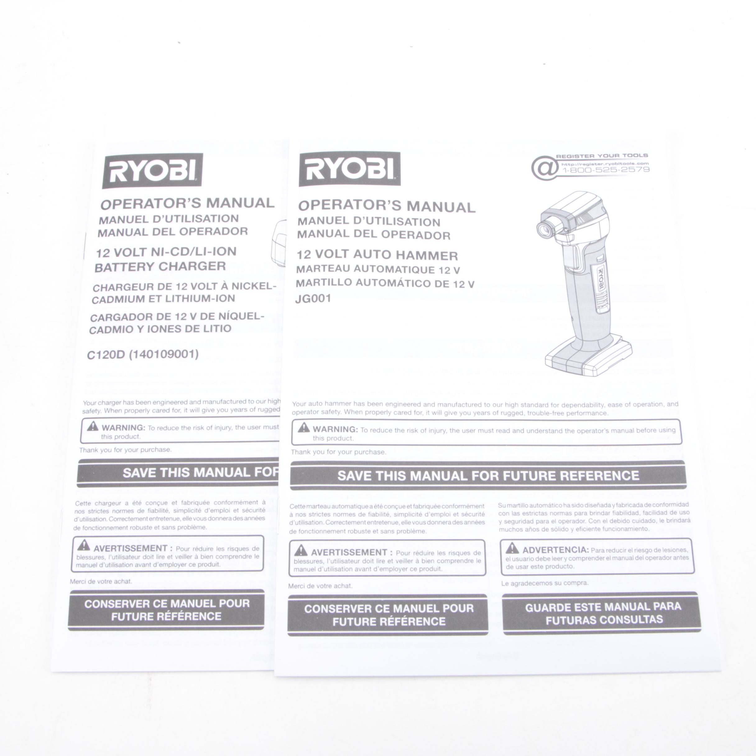 Ryobi Cordless Drill and Auto Hammer with Lithium Batteries and Carrying Cases