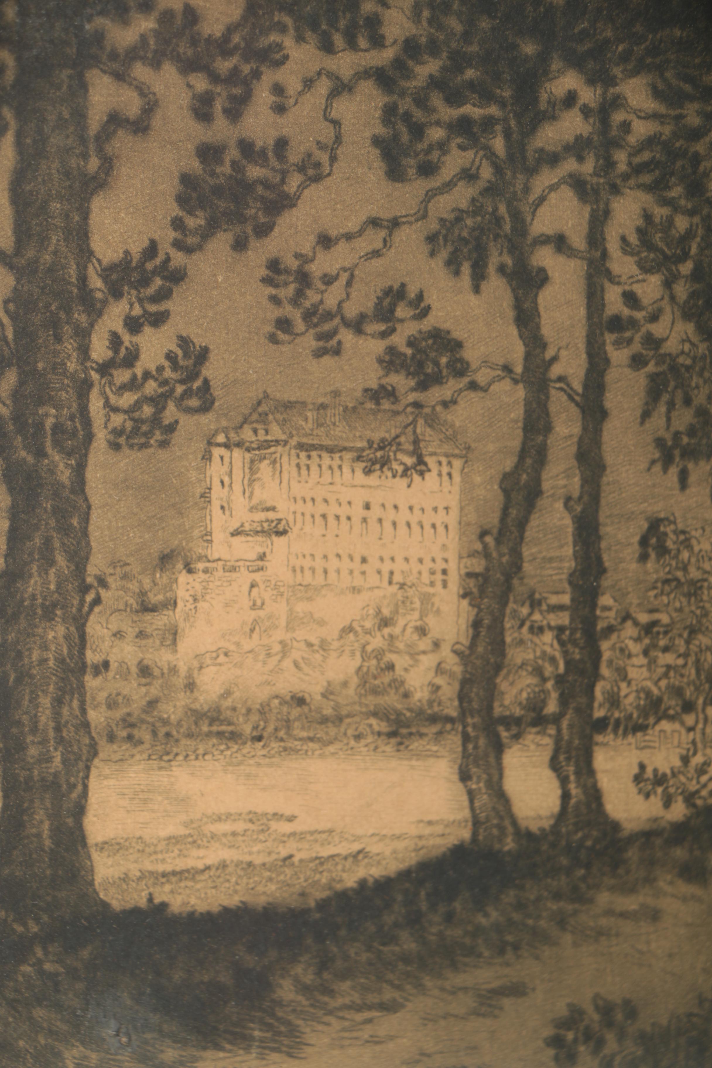 Vintage Etching Featuring View of a Structure