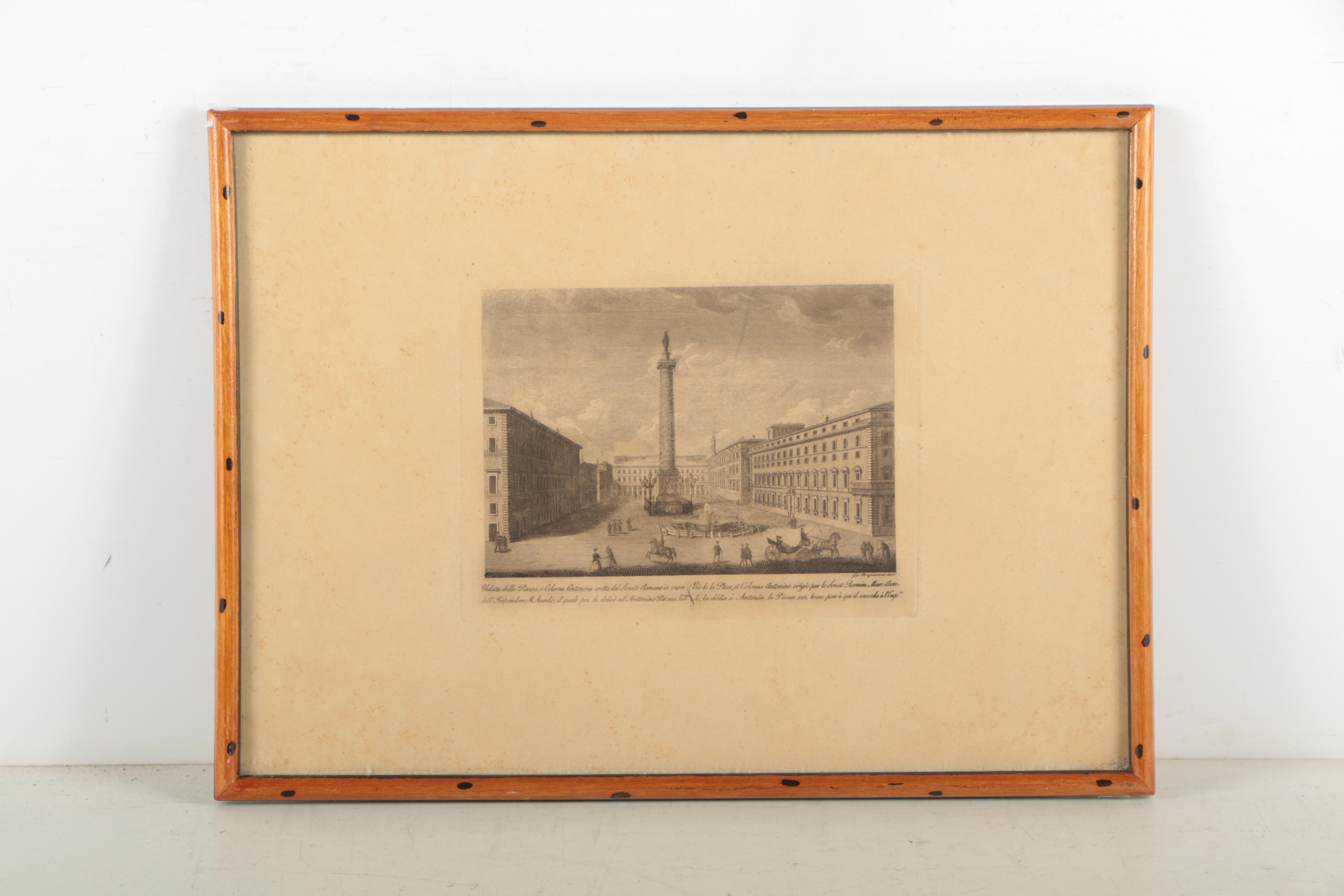 Engravings After Acquaroni of the Column of Marcus Aurelius and Capitoline Hill