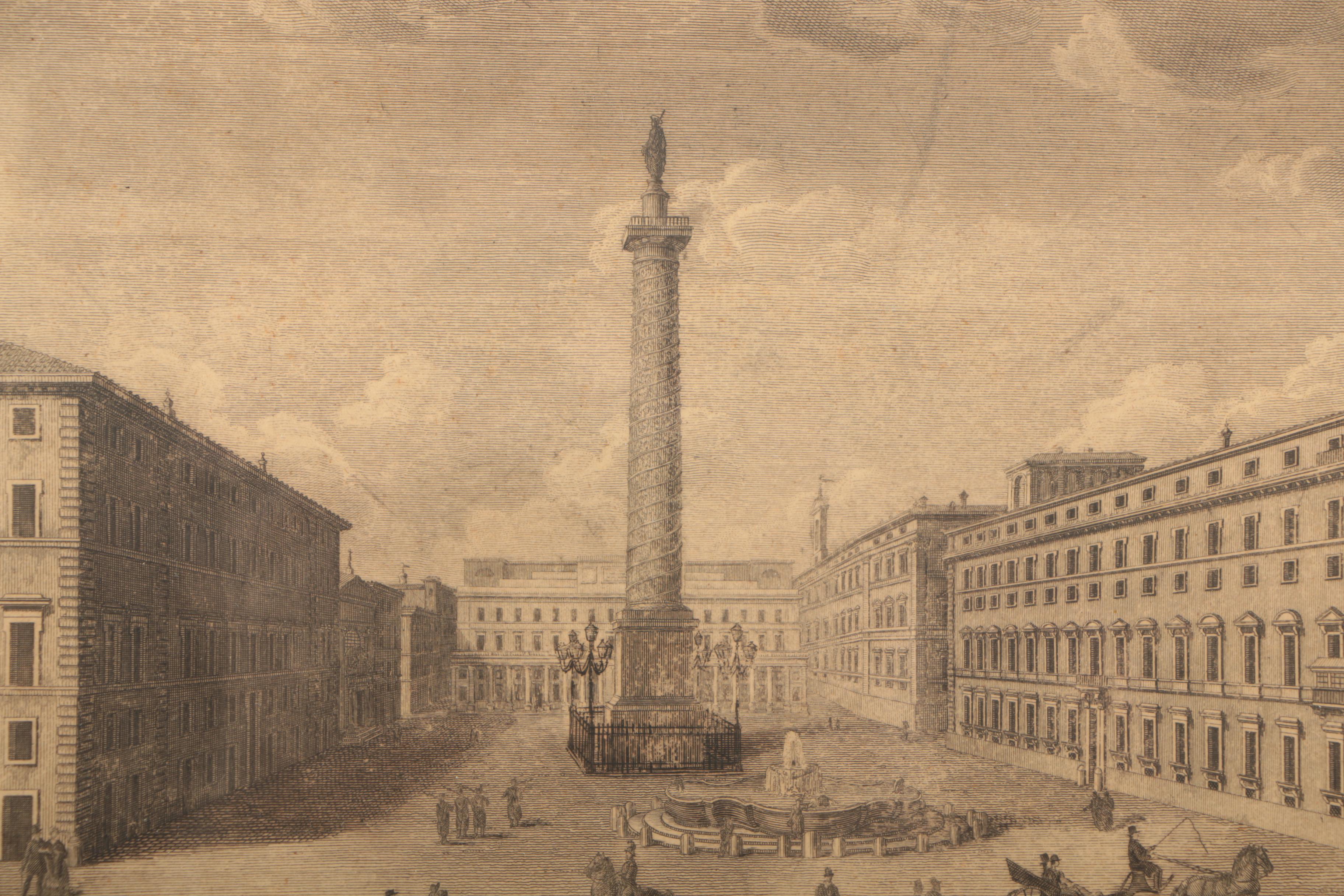 Engravings After Acquaroni of the Column of Marcus Aurelius and Capitoline Hill