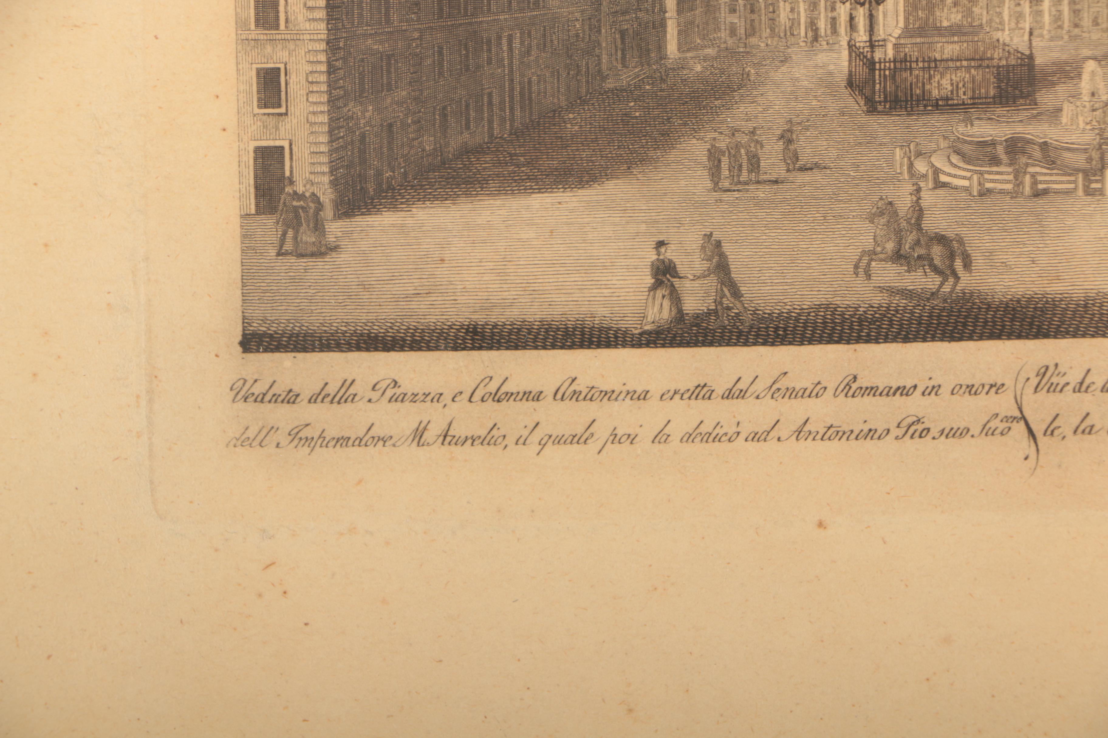 Engravings After Acquaroni of the Column of Marcus Aurelius and Capitoline Hill