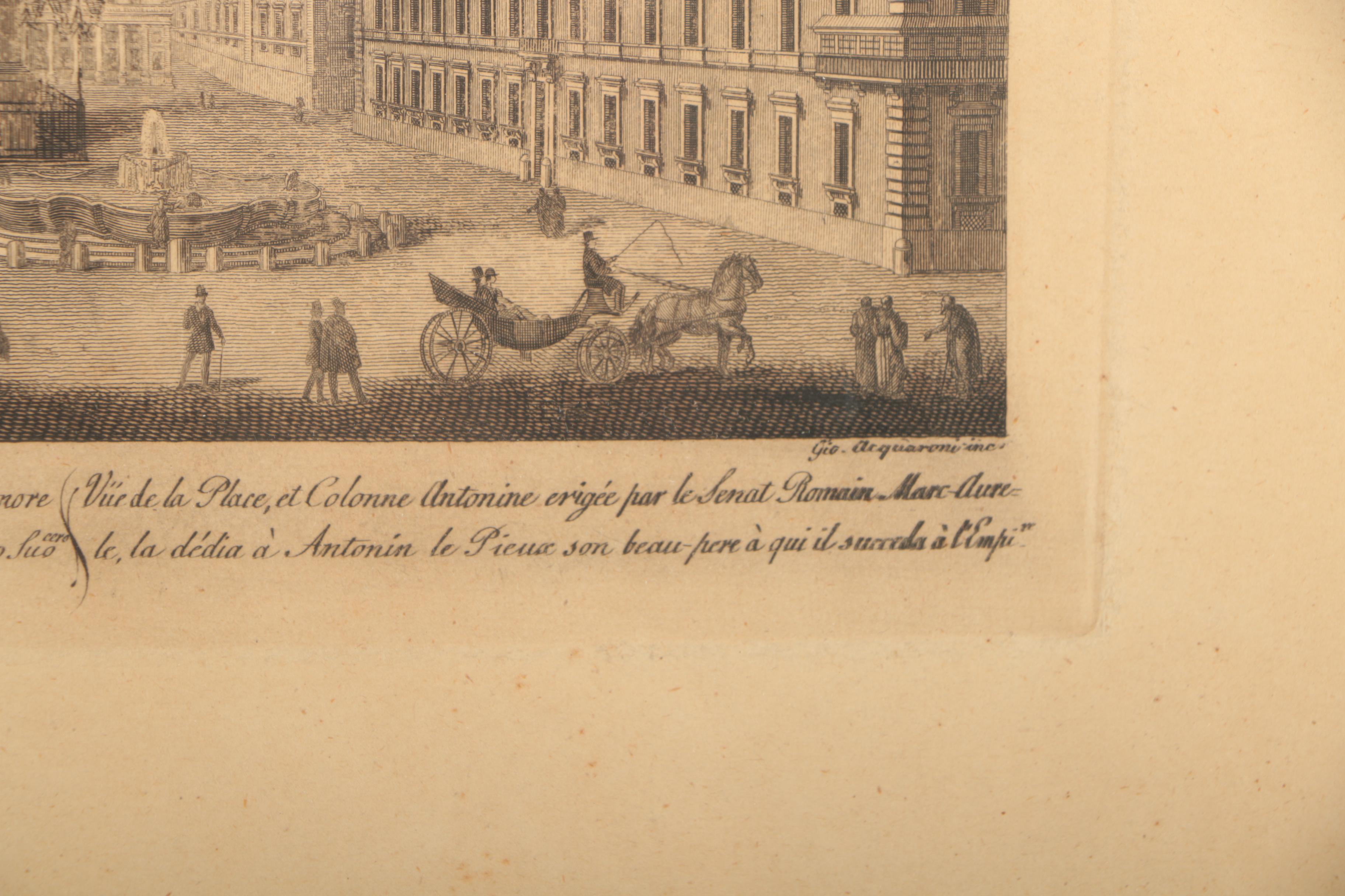 Engravings After Acquaroni of the Column of Marcus Aurelius and Capitoline Hill