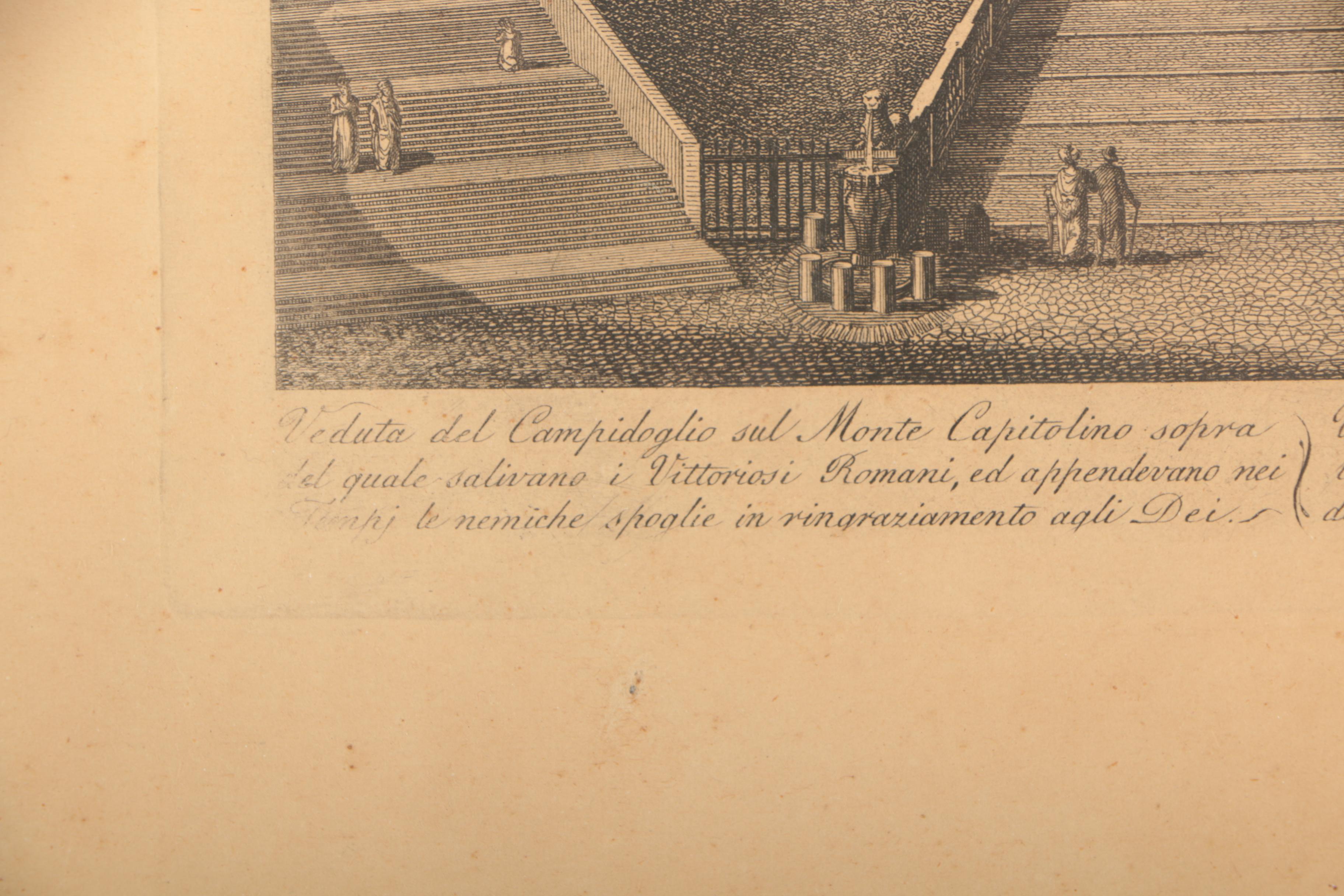 Engravings After Acquaroni of the Column of Marcus Aurelius and Capitoline Hill