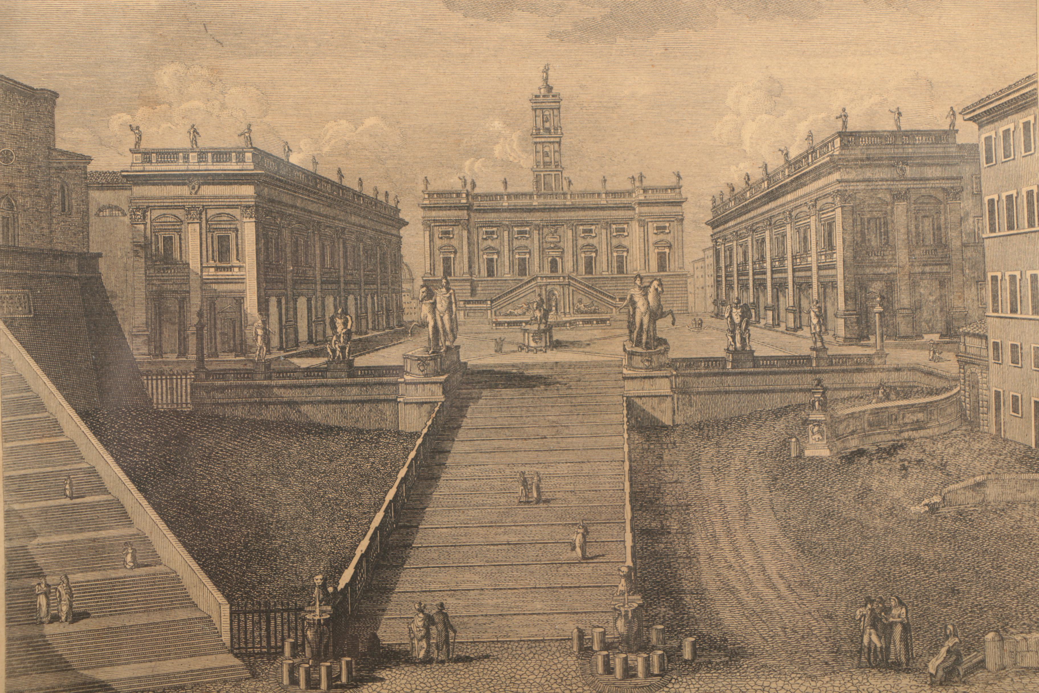 Engravings After Acquaroni of the Column of Marcus Aurelius and Capitoline Hill