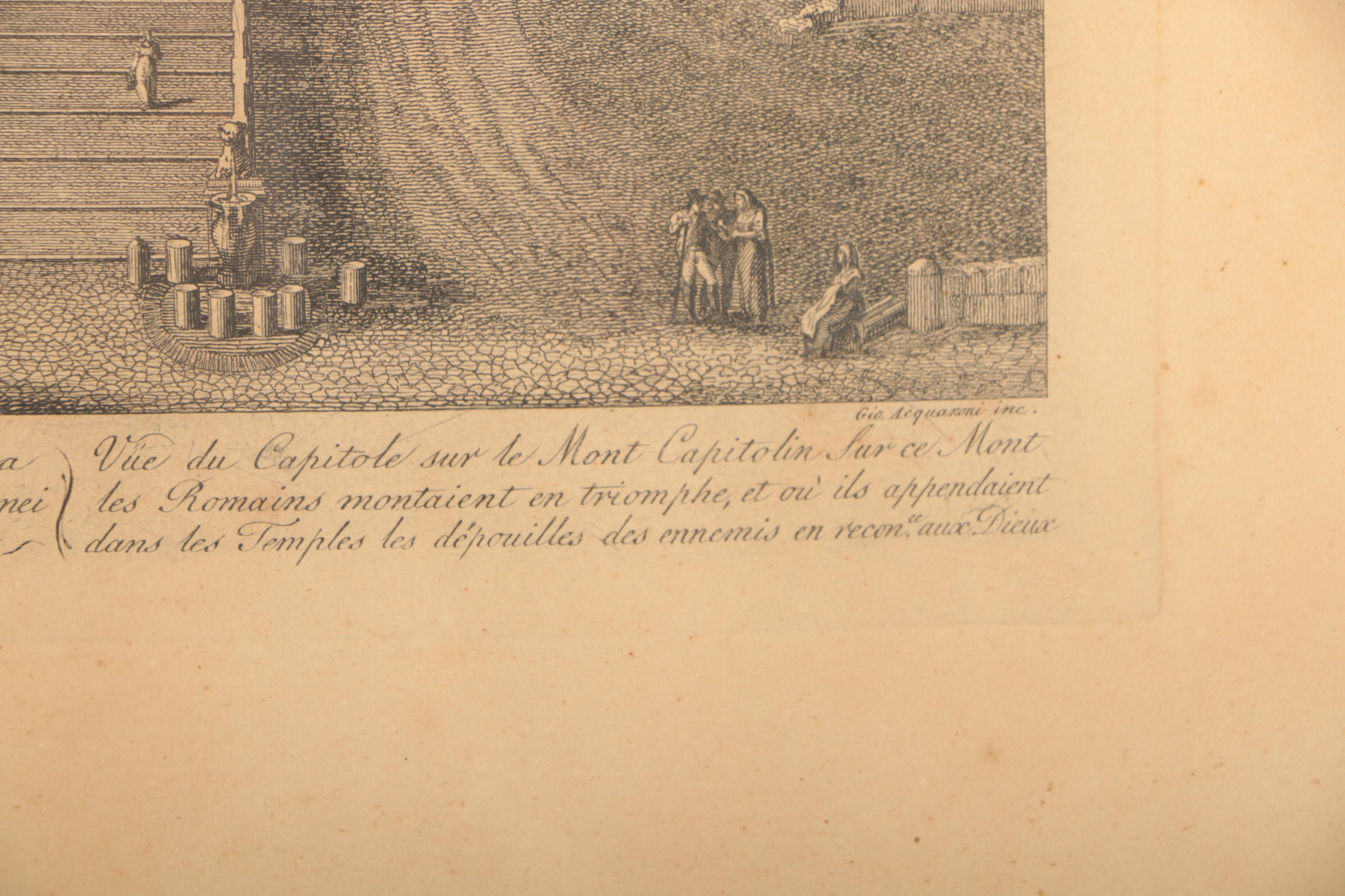 Engravings After Acquaroni of the Column of Marcus Aurelius and Capitoline Hill
