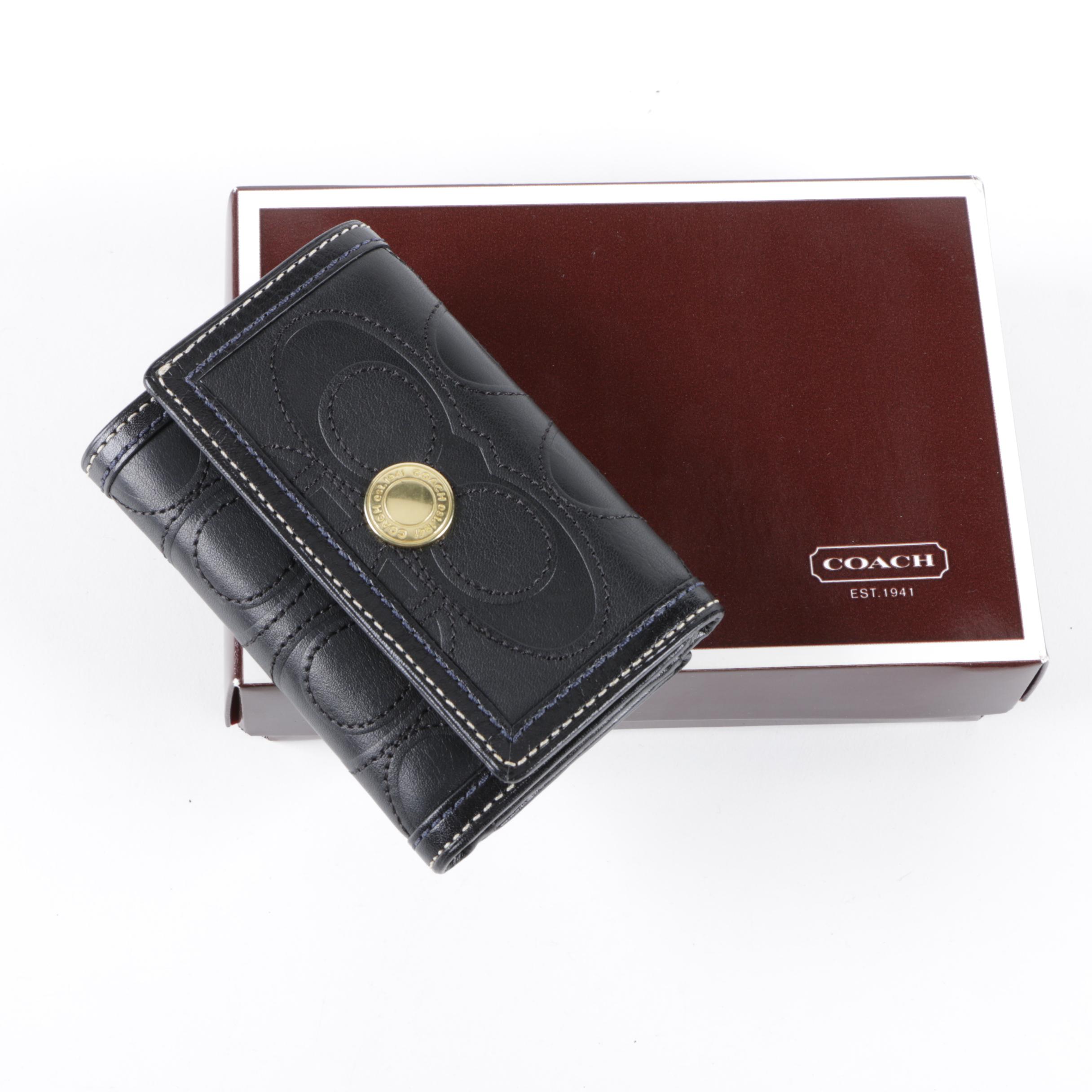 Coach Quilted Monogram Embossed Black Leather Wallet