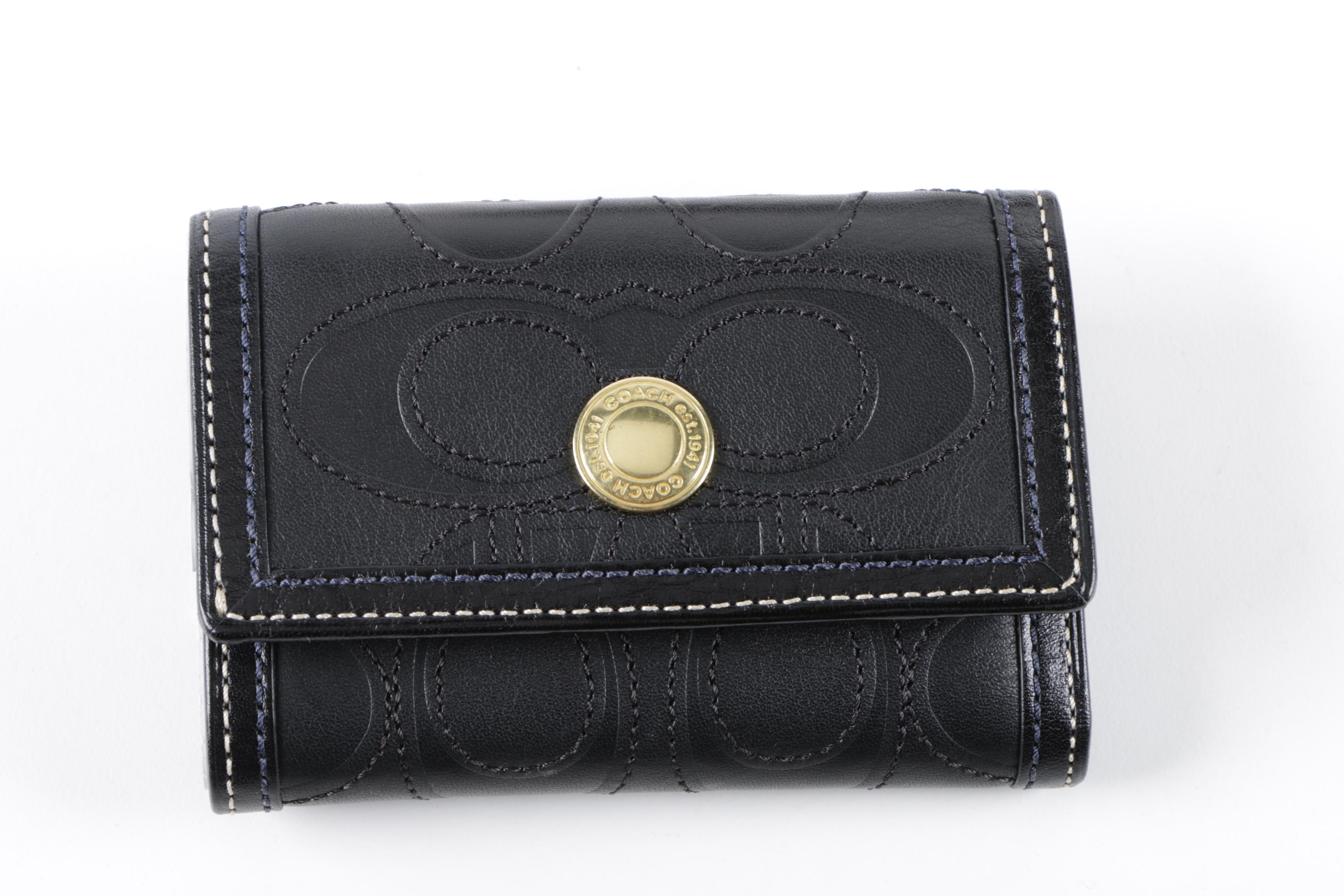 Coach Quilted Monogram Embossed Black Leather Wallet