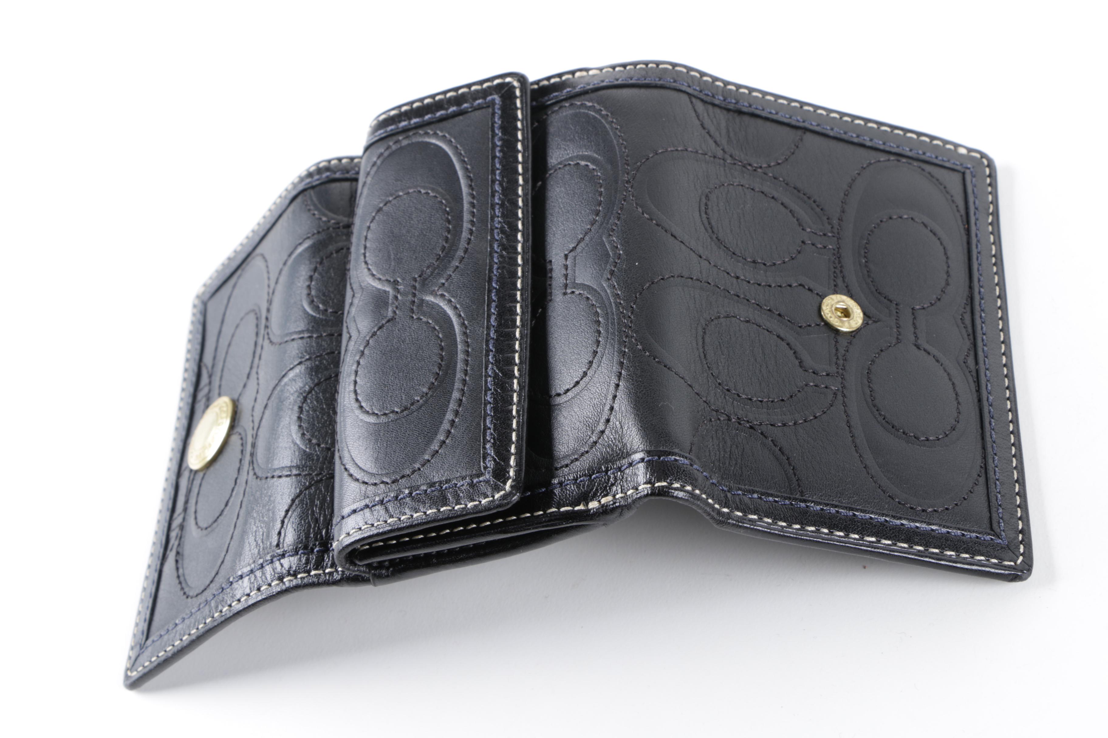 Coach Quilted Monogram Embossed Black Leather Wallet