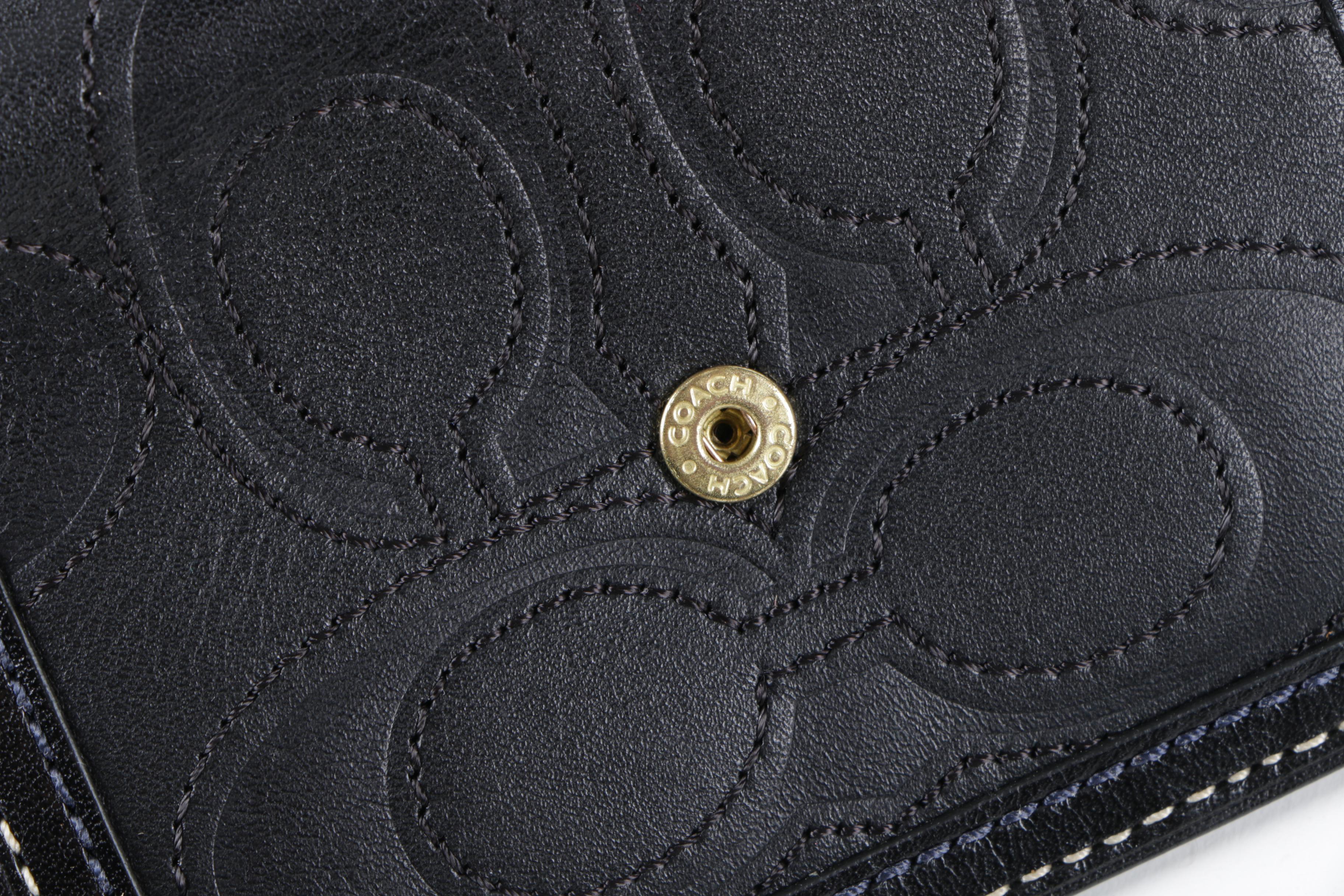 Coach Quilted Monogram Embossed Black Leather Wallet