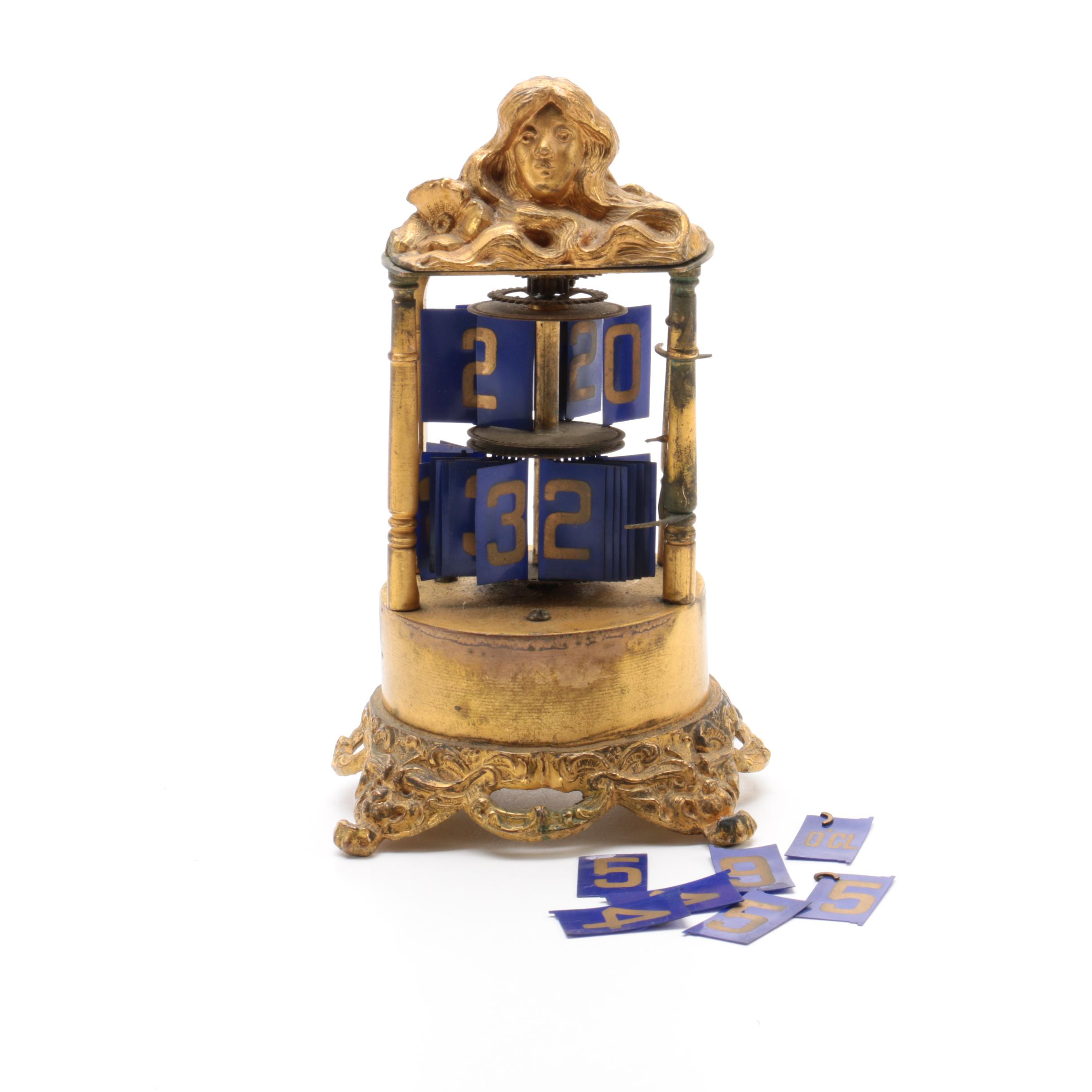 Vintage Ornate Wind Up Brass Desk Calendar