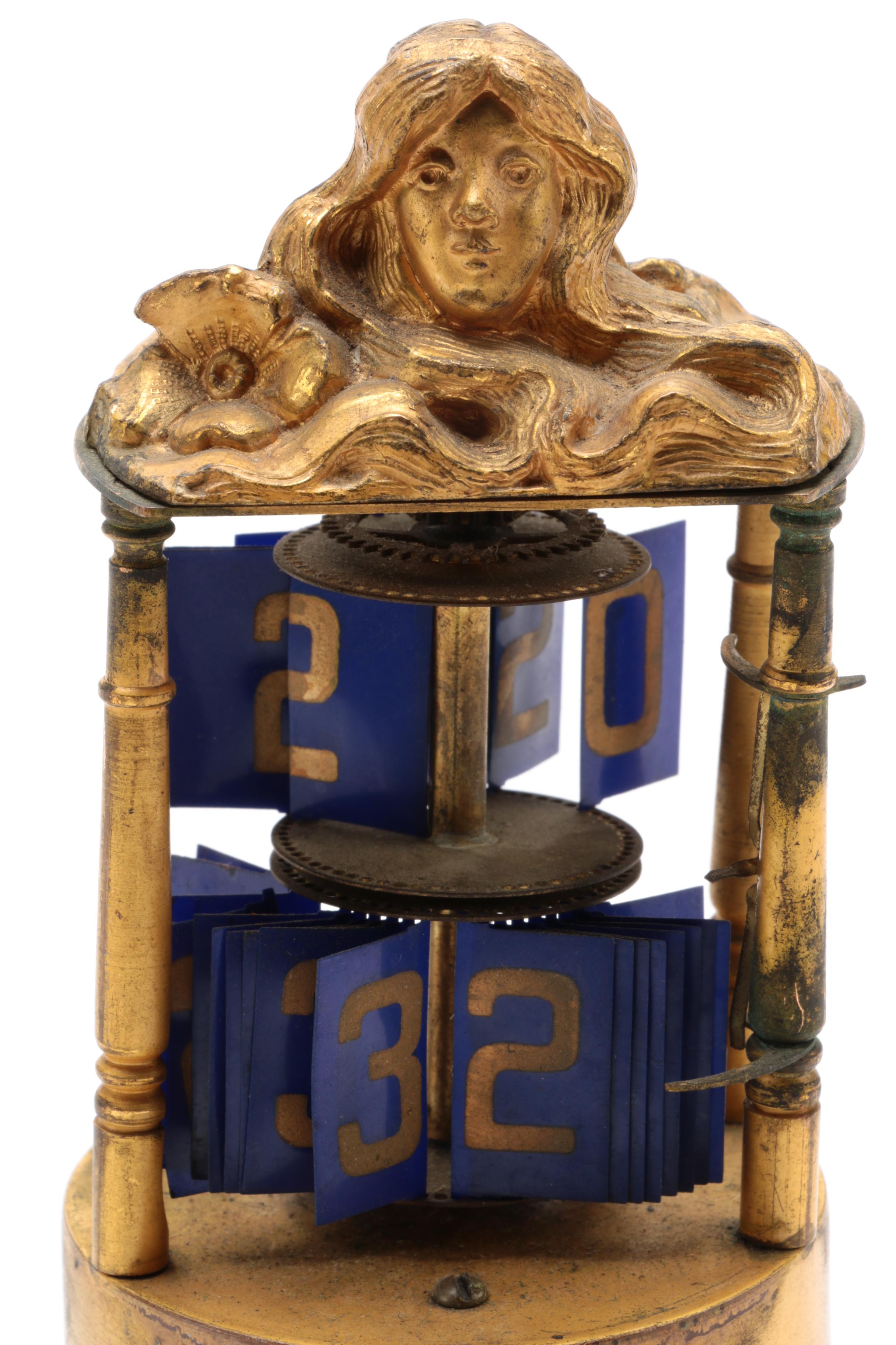 Vintage Ornate Wind Up Brass Desk Calendar