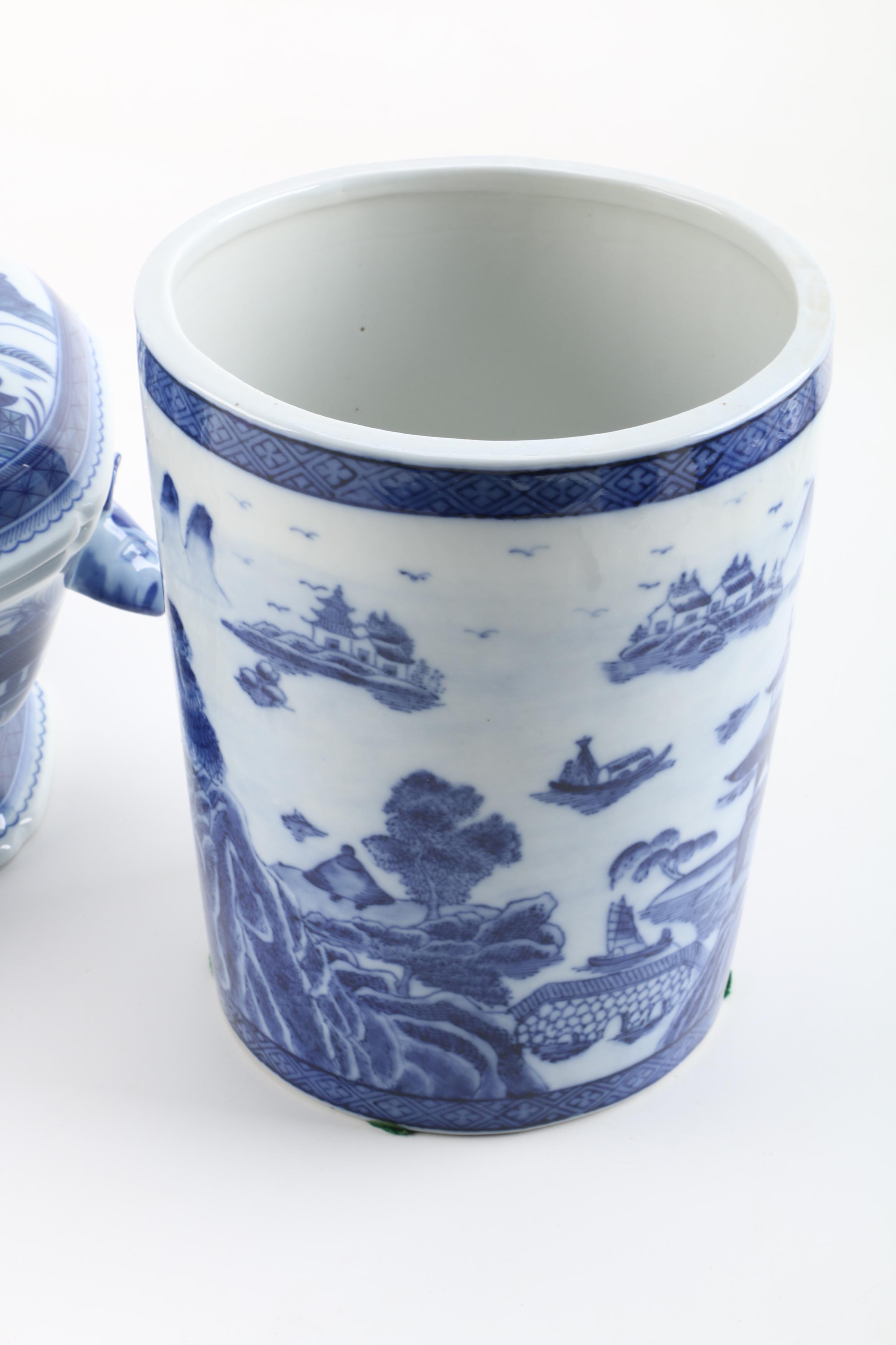 Mottahedeh "Blue Canton" Octagonal Lidded Tureen and Vase