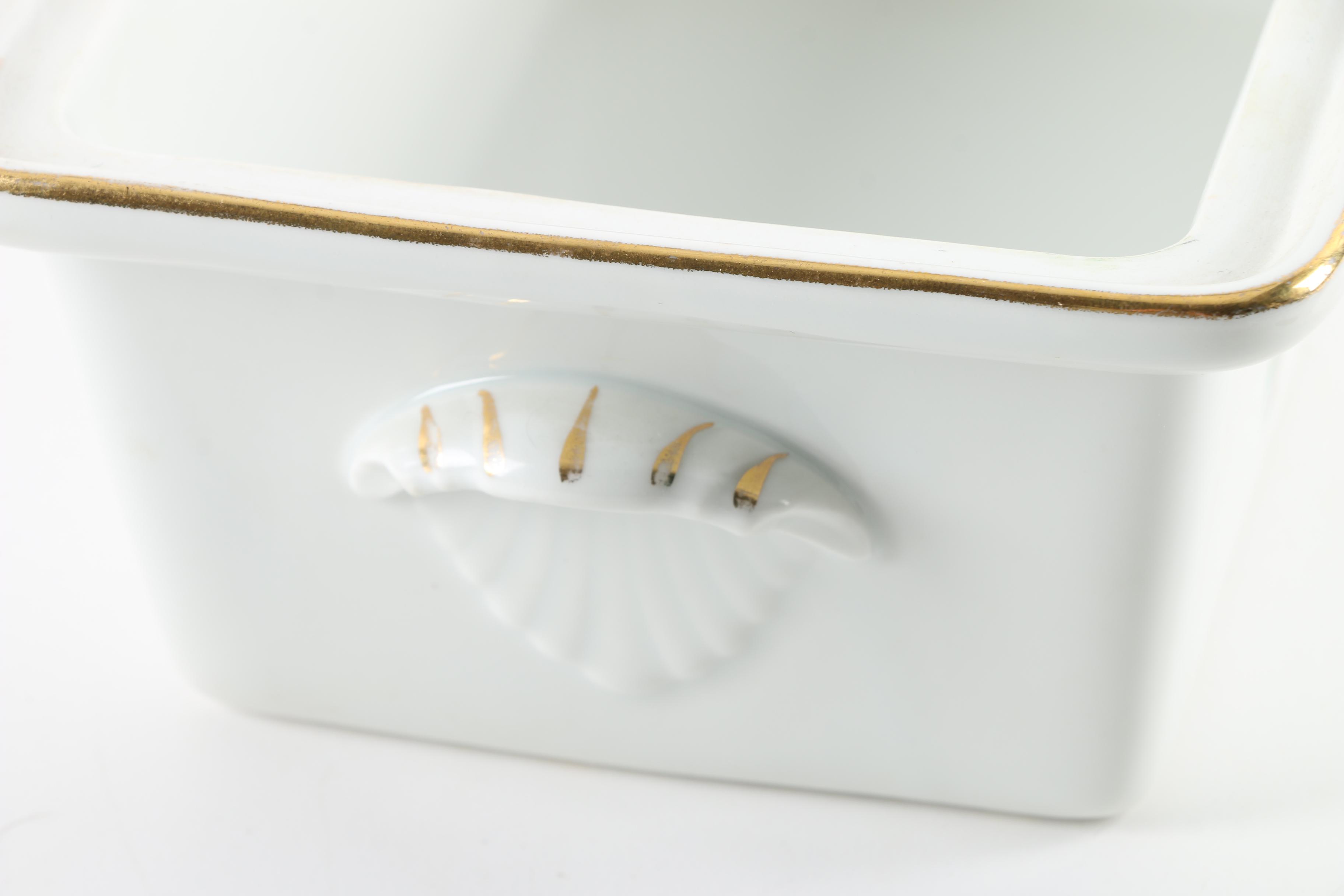 French Pilllivuyt Porcelain Baking Dishes with Birds and Vegetables