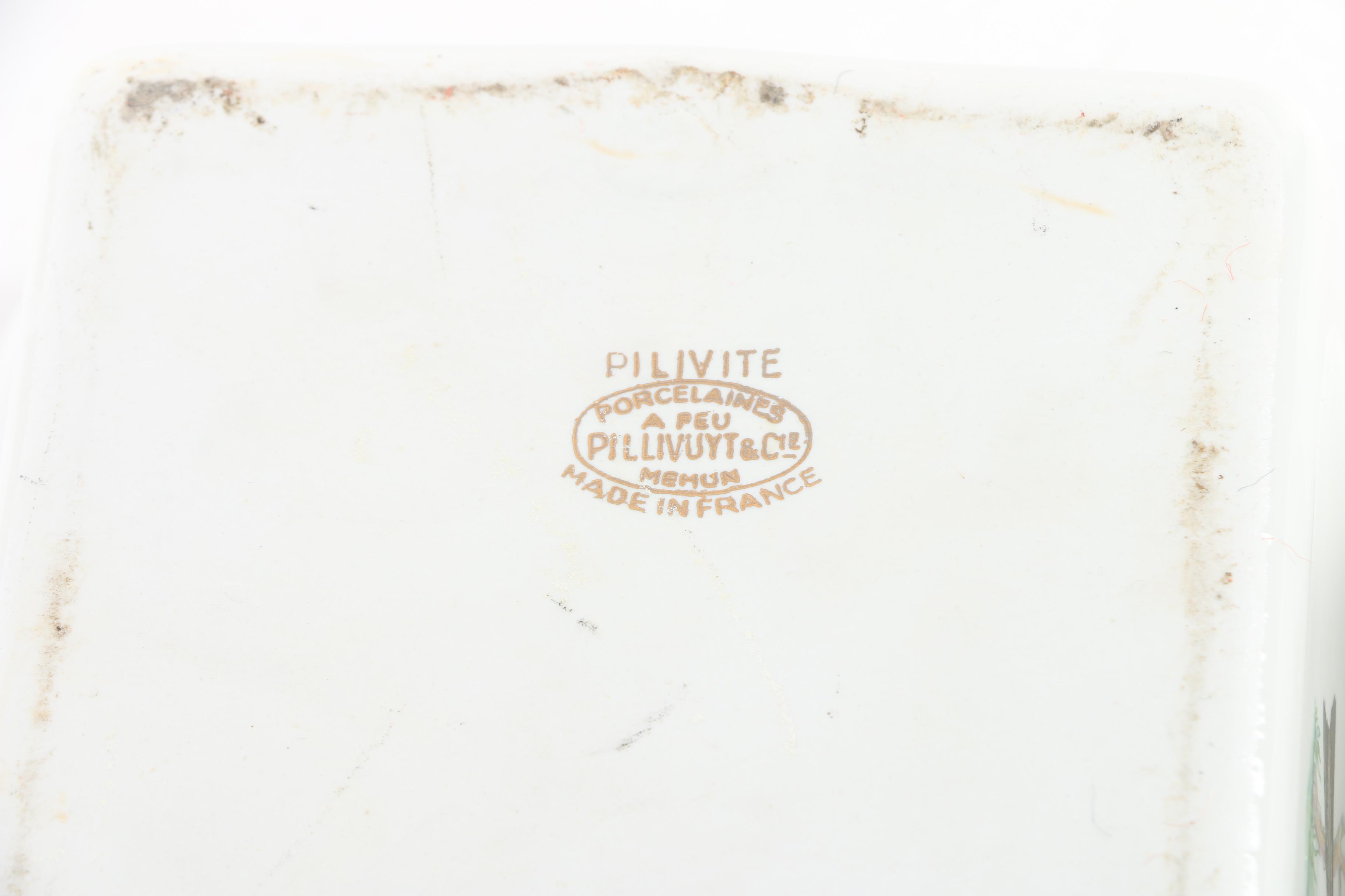 French Pilllivuyt Porcelain Baking Dishes with Birds and Vegetables