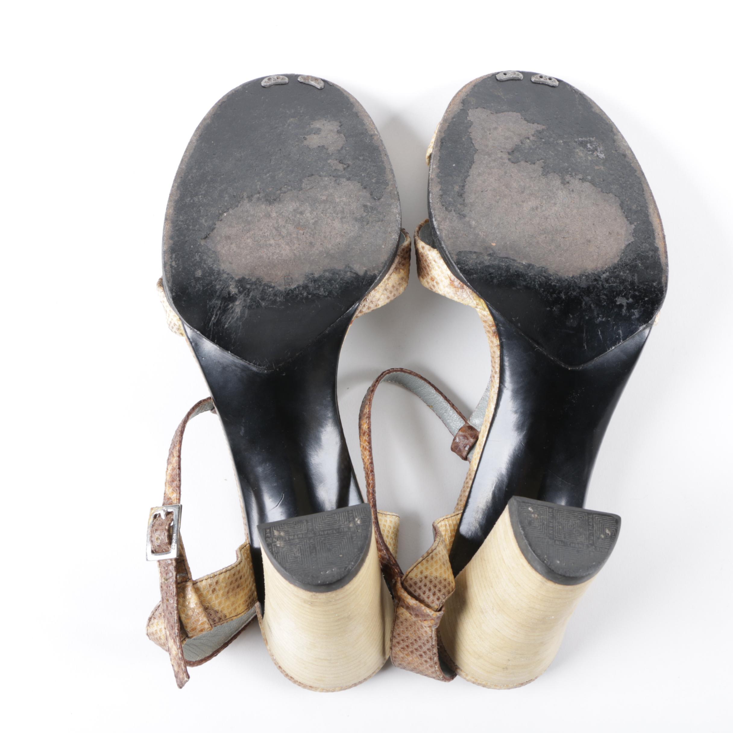 Gucci Lizard Skin Leather Block Heel Sandals, Made in Italy