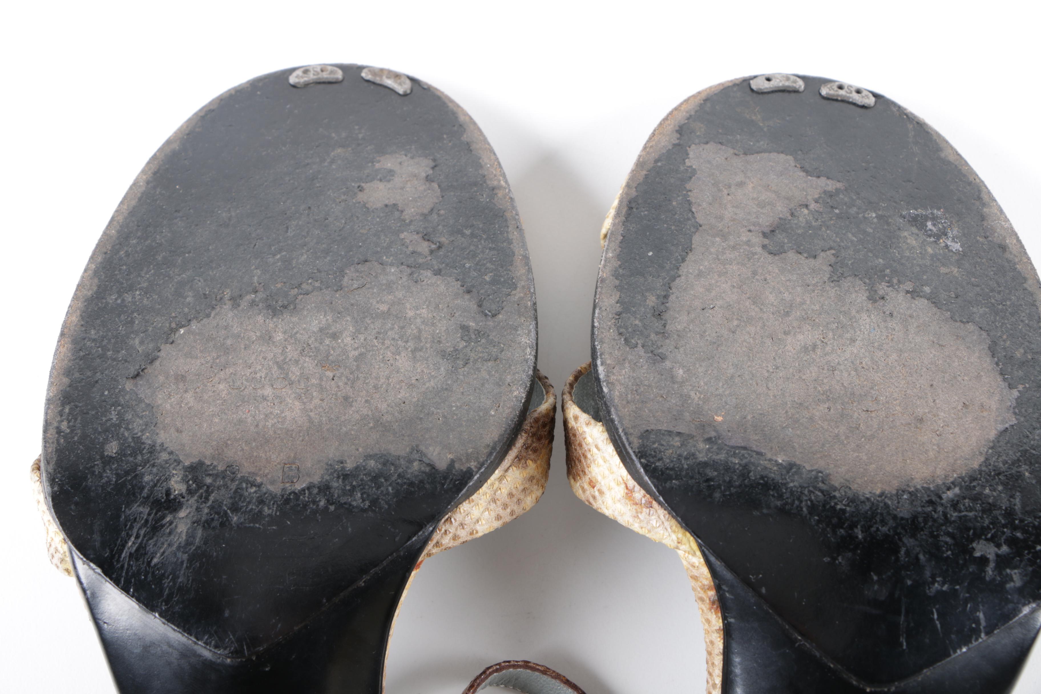 Gucci Lizard Skin Leather Block Heel Sandals, Made in Italy