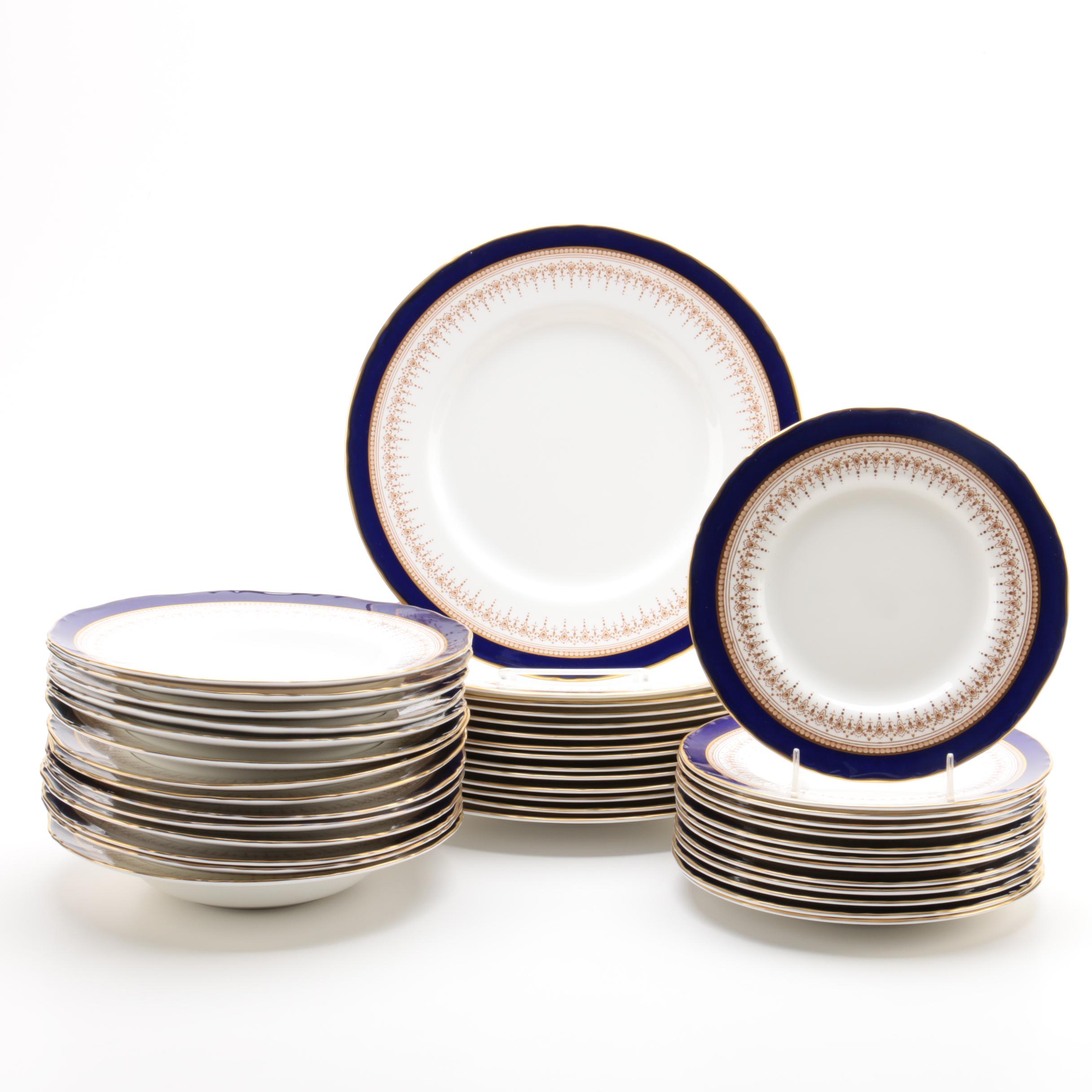 Royal Worcester "Regency" Cobalt Blue and Gold Bone China Dinnerware