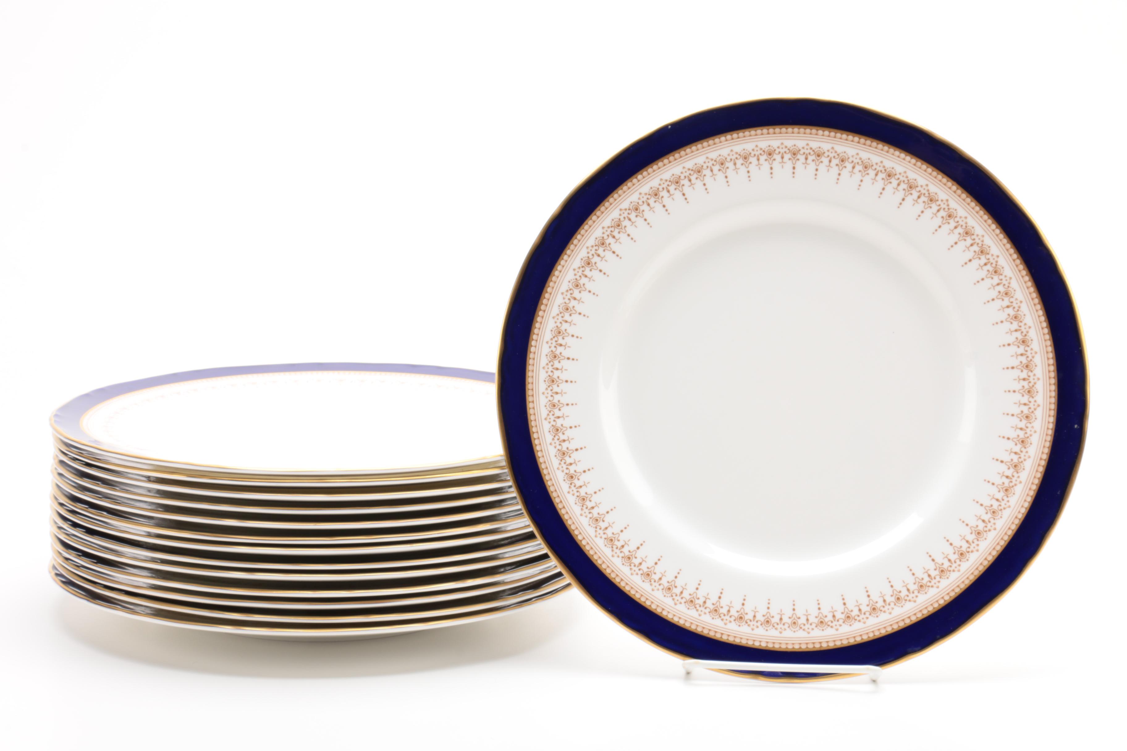 Royal Worcester "Regency" Cobalt Blue and Gold Bone China Dinnerware