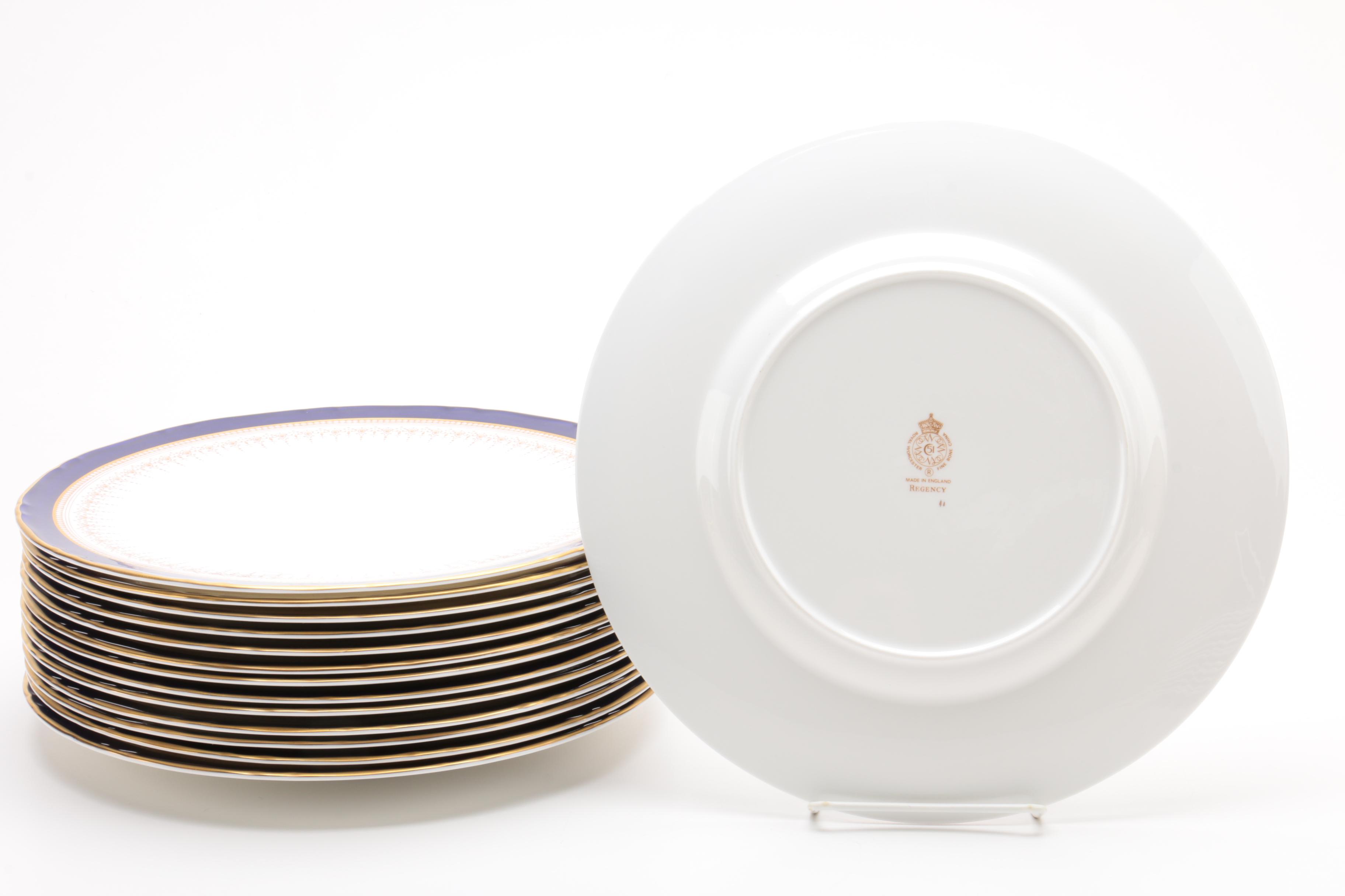 Royal Worcester "Regency" Cobalt Blue and Gold Bone China Dinnerware