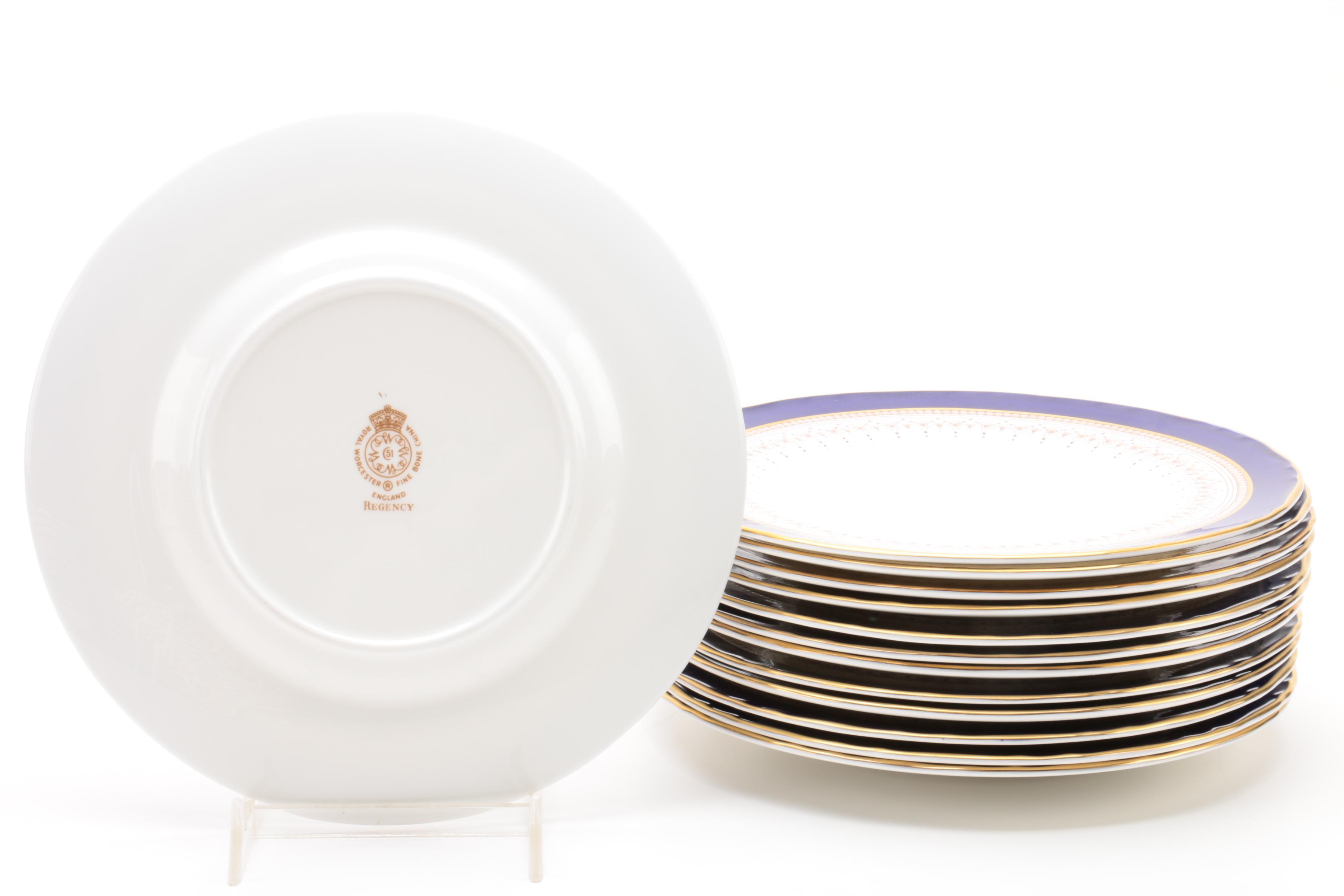 Royal Worcester "Regency" Cobalt Blue and Gold Bone China Dinnerware