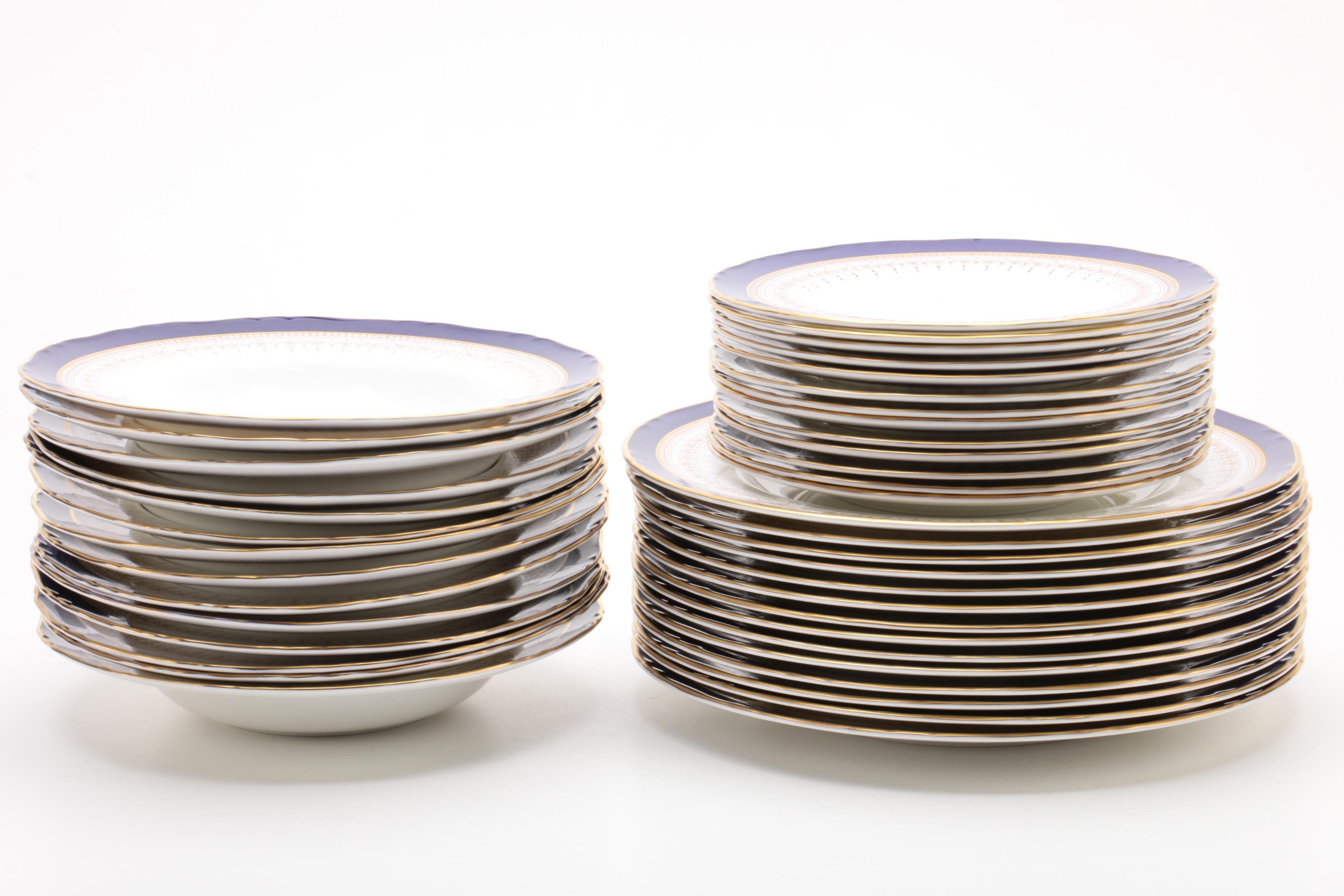 Royal Worcester "Regency" Cobalt Blue and Gold Bone China Dinnerware