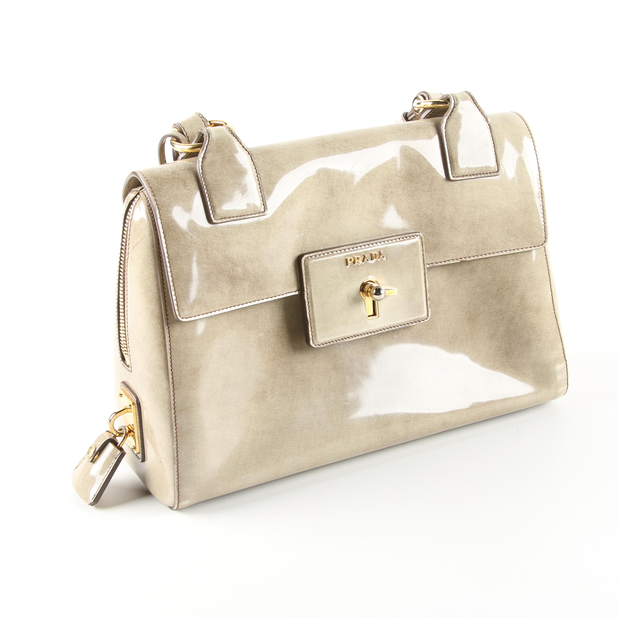 Prada Milano Taupe Patent Leather Satchel Handbag