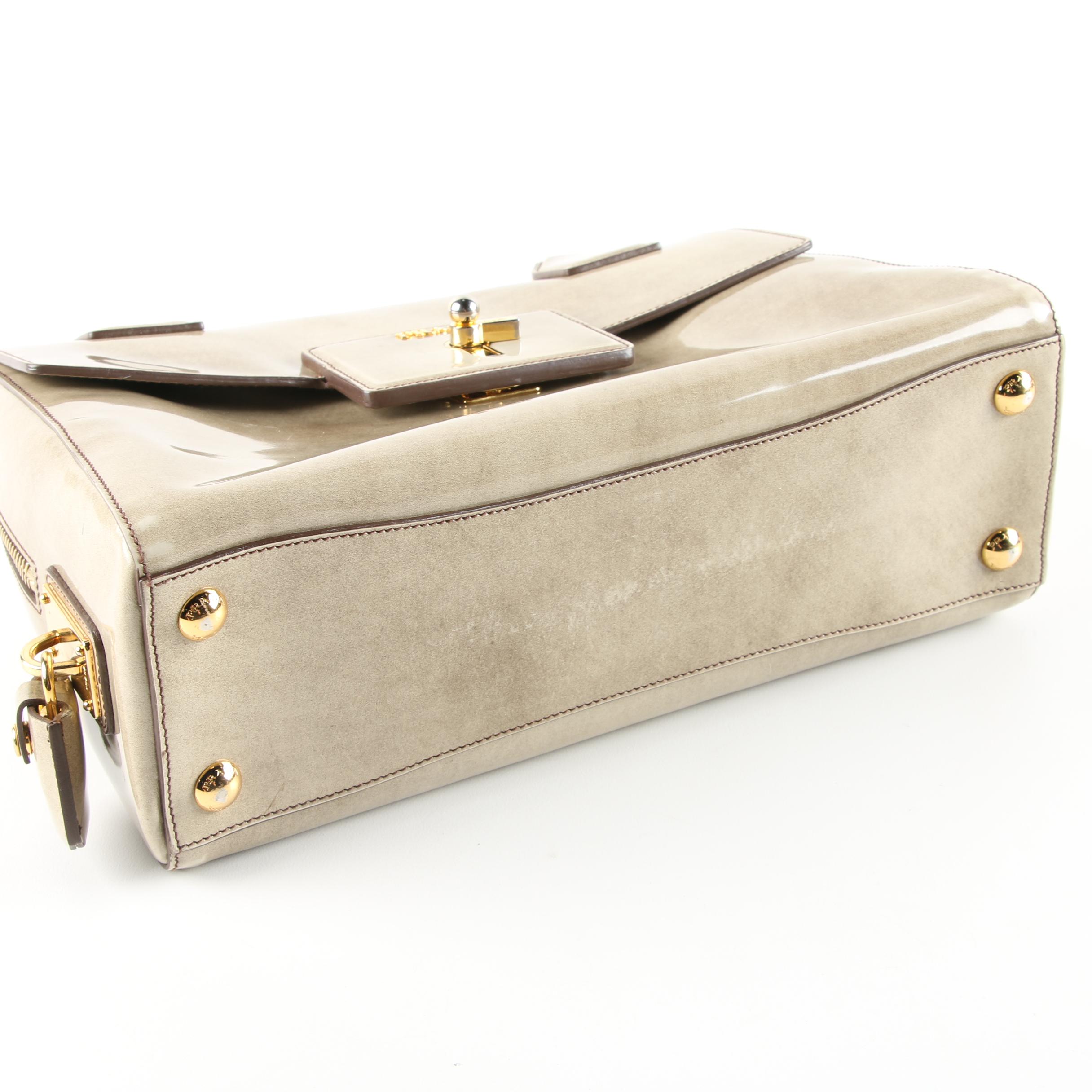 Prada Milano Taupe Patent Leather Satchel Handbag