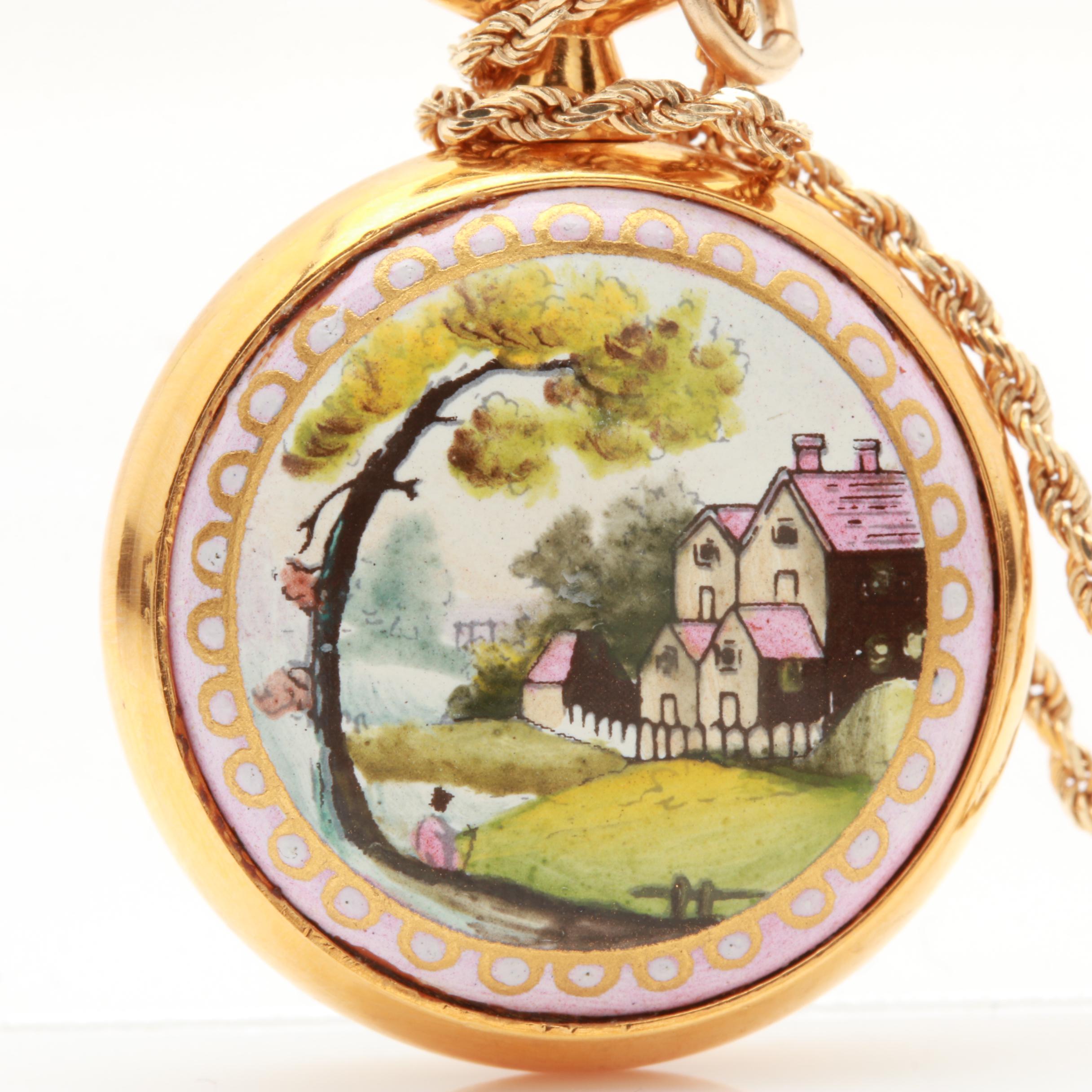 British Museum Halcyon Days Enamels England 14K Pendant Pocket Watch