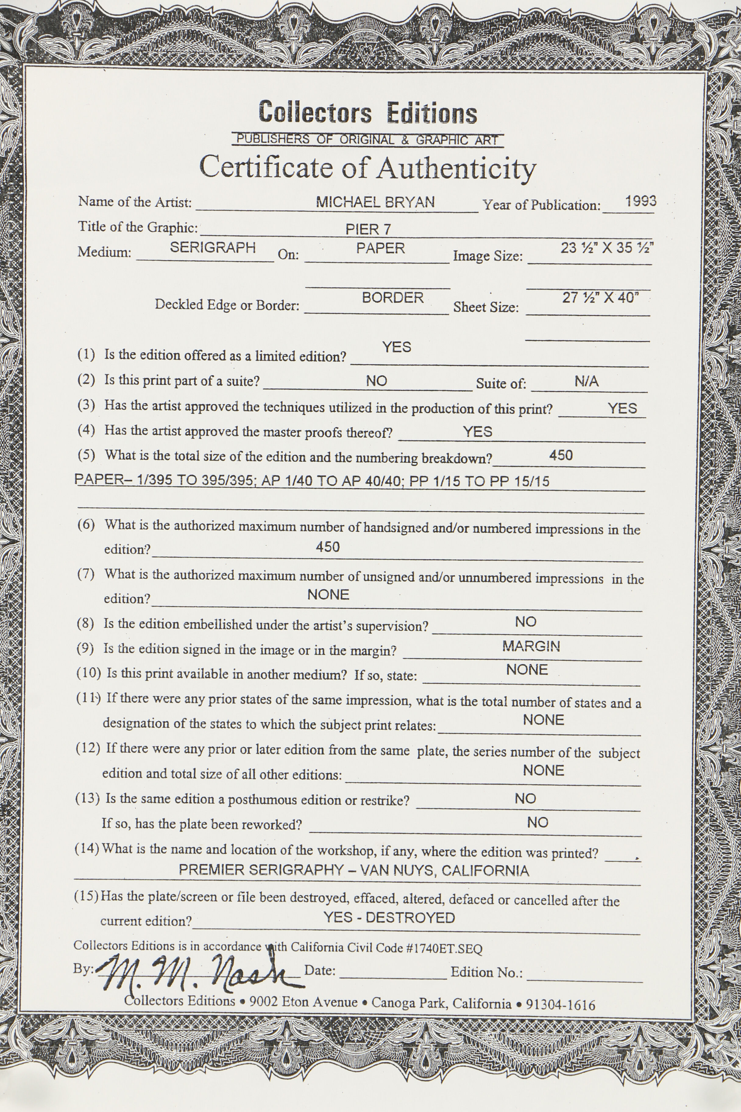 Michael Bryan Serigraph "Pier 7"