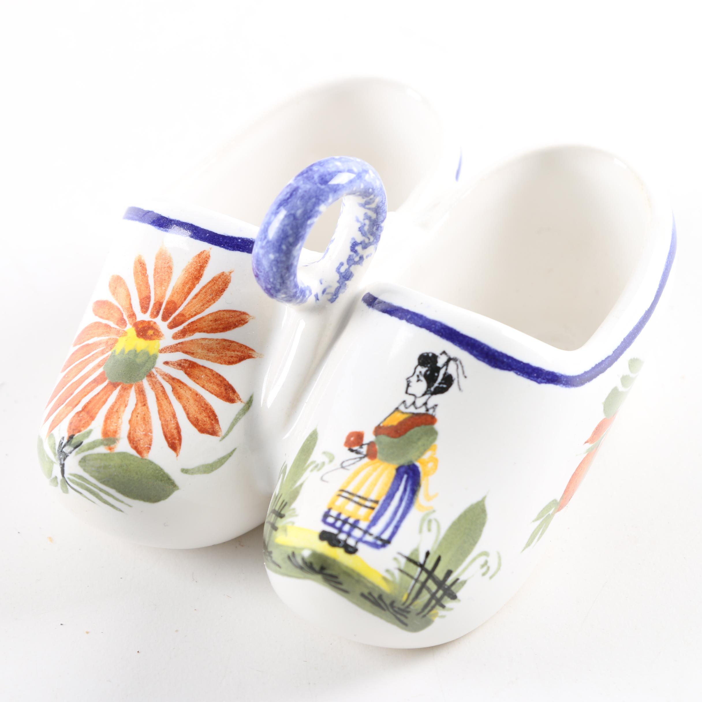 Hand-Painted Mexican Ceramic Plate with French Clog Salt Cellar