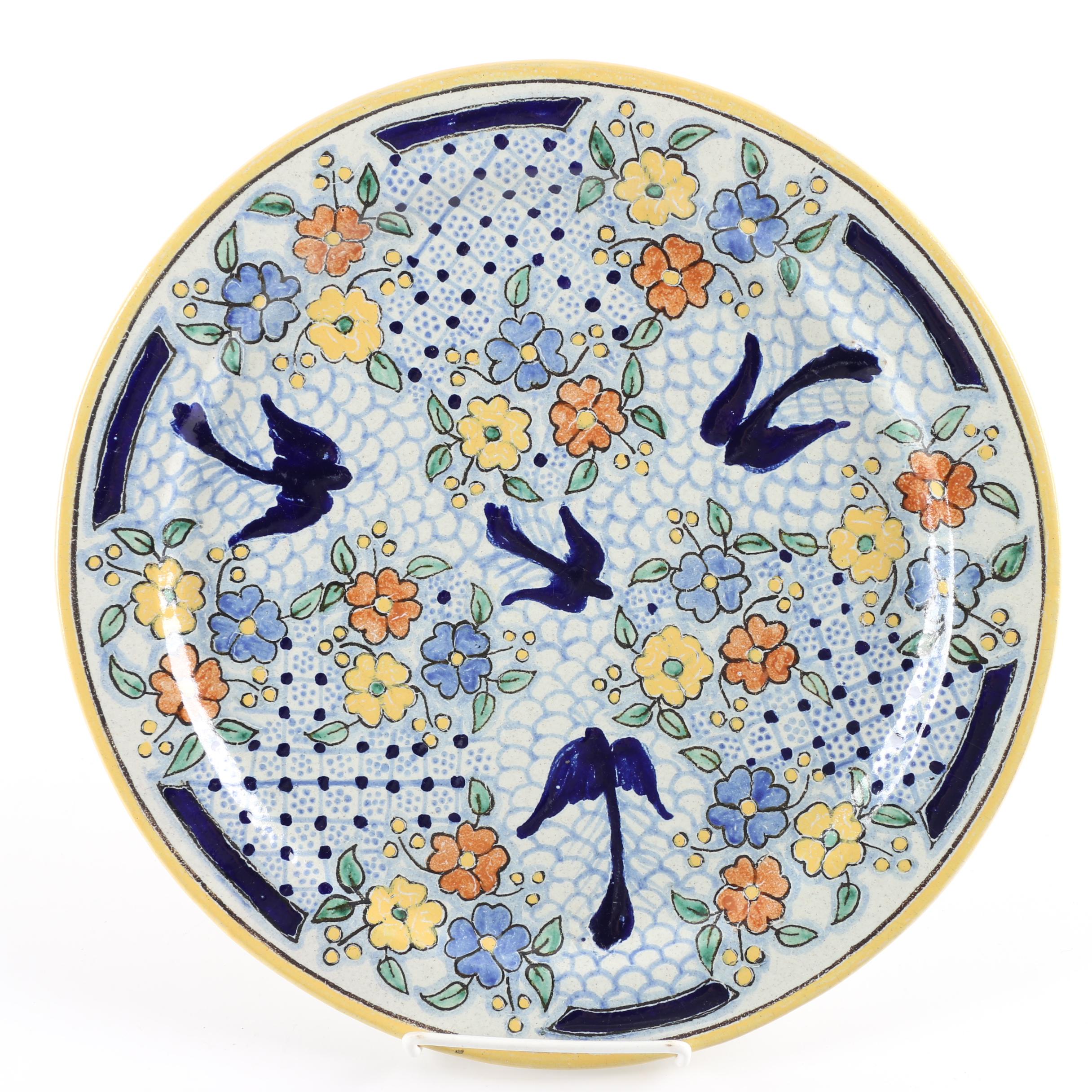 Hand-Painted Mexican Ceramic Plate with French Clog Salt Cellar