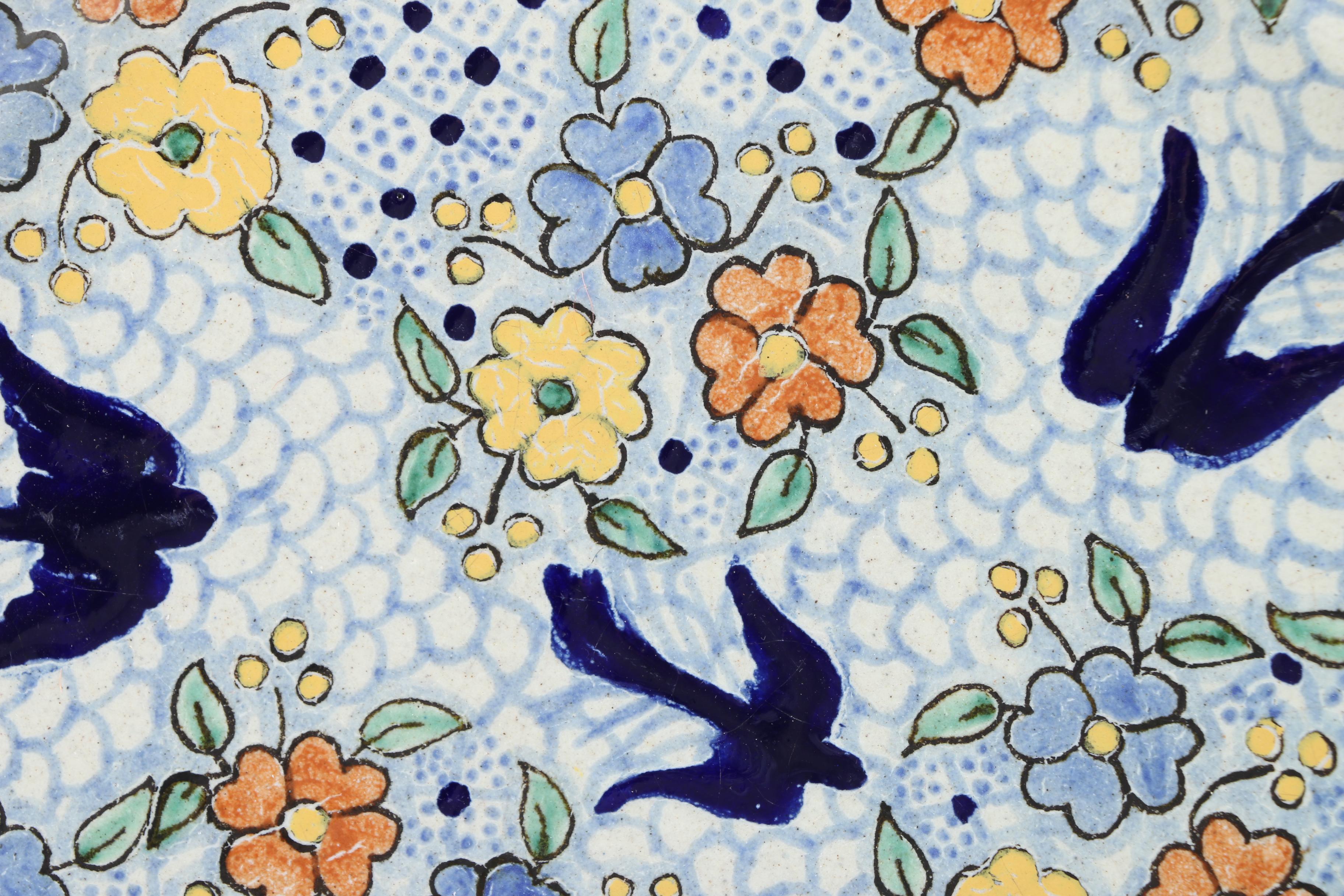 Hand-Painted Mexican Ceramic Plate with French Clog Salt Cellar