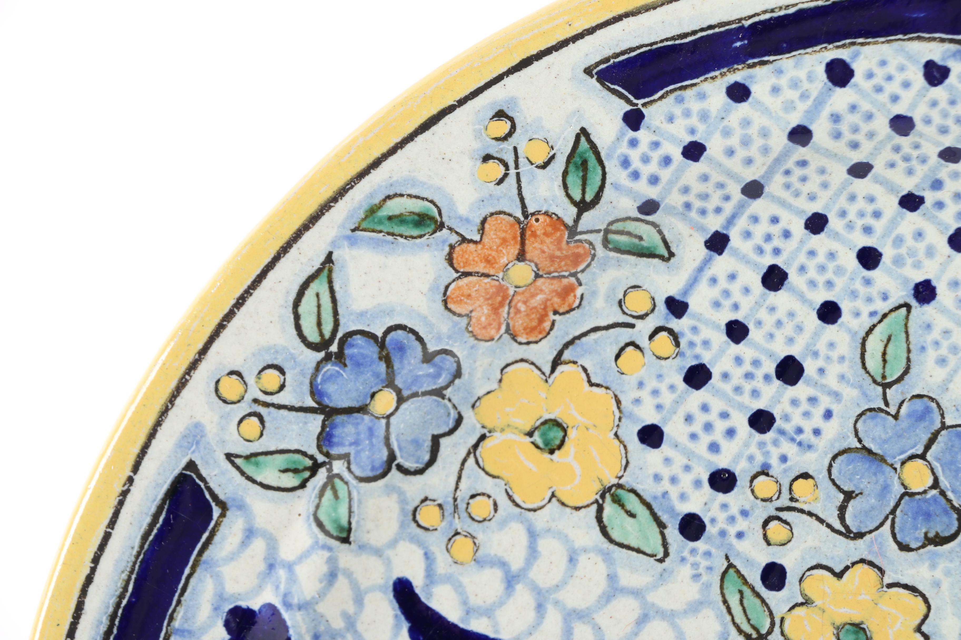 Hand-Painted Mexican Ceramic Plate with French Clog Salt Cellar