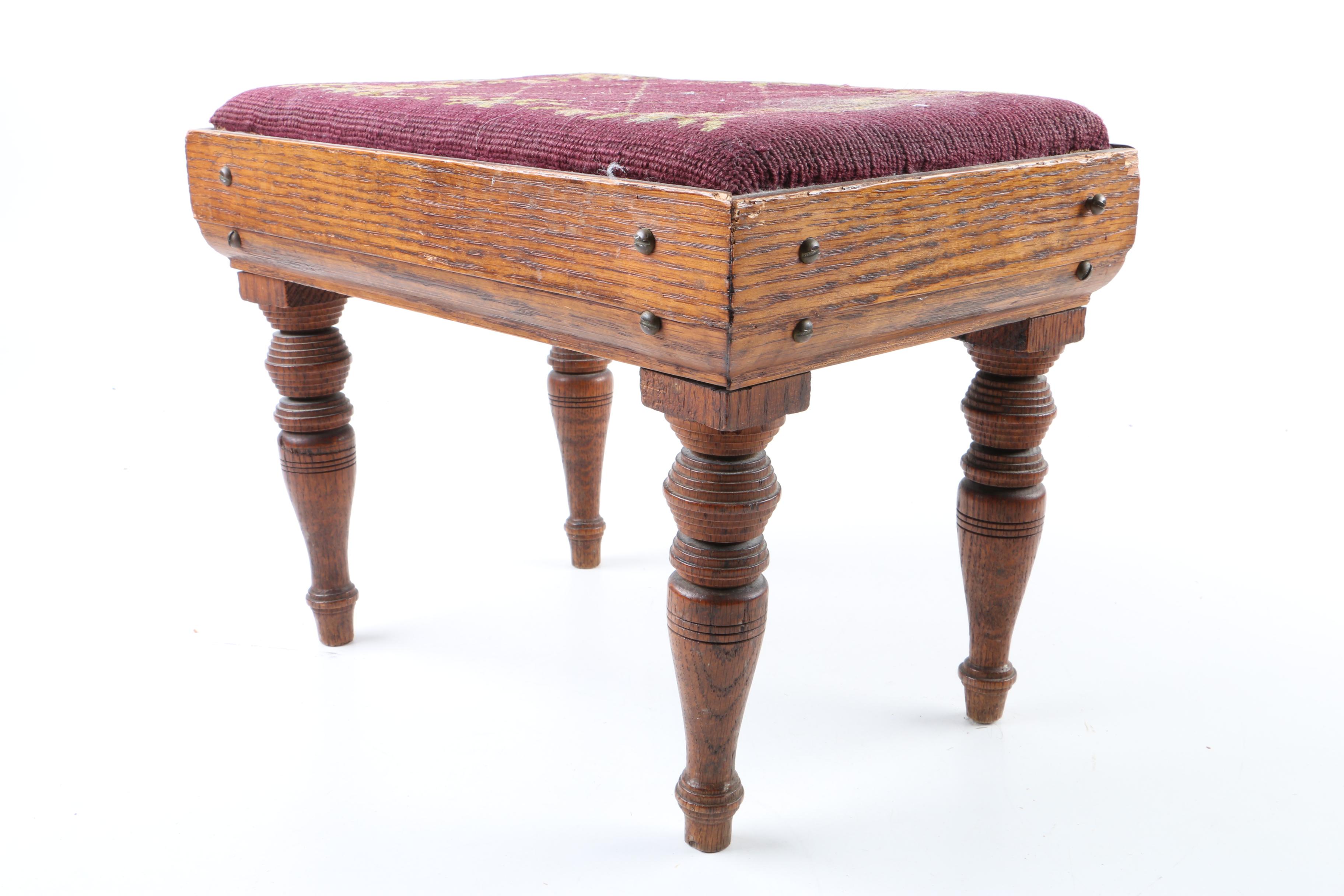 Vintage Needlepoint Footstool