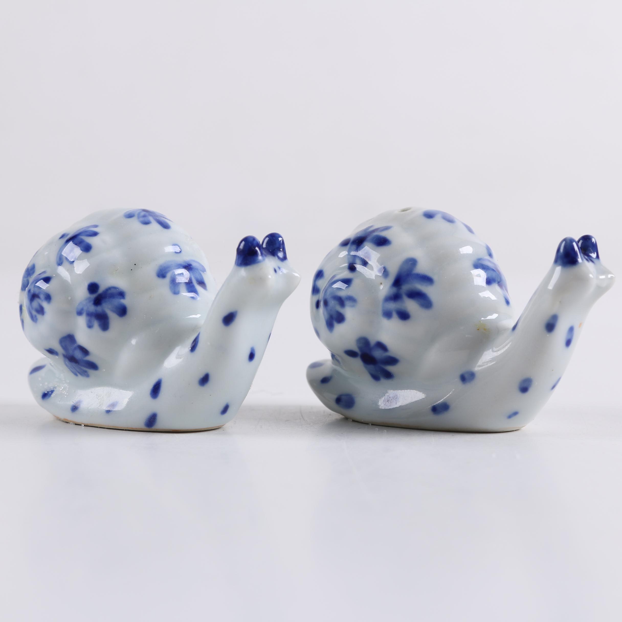 Blue and White Porcelain Including Figural Salt and Pepper Shakers.