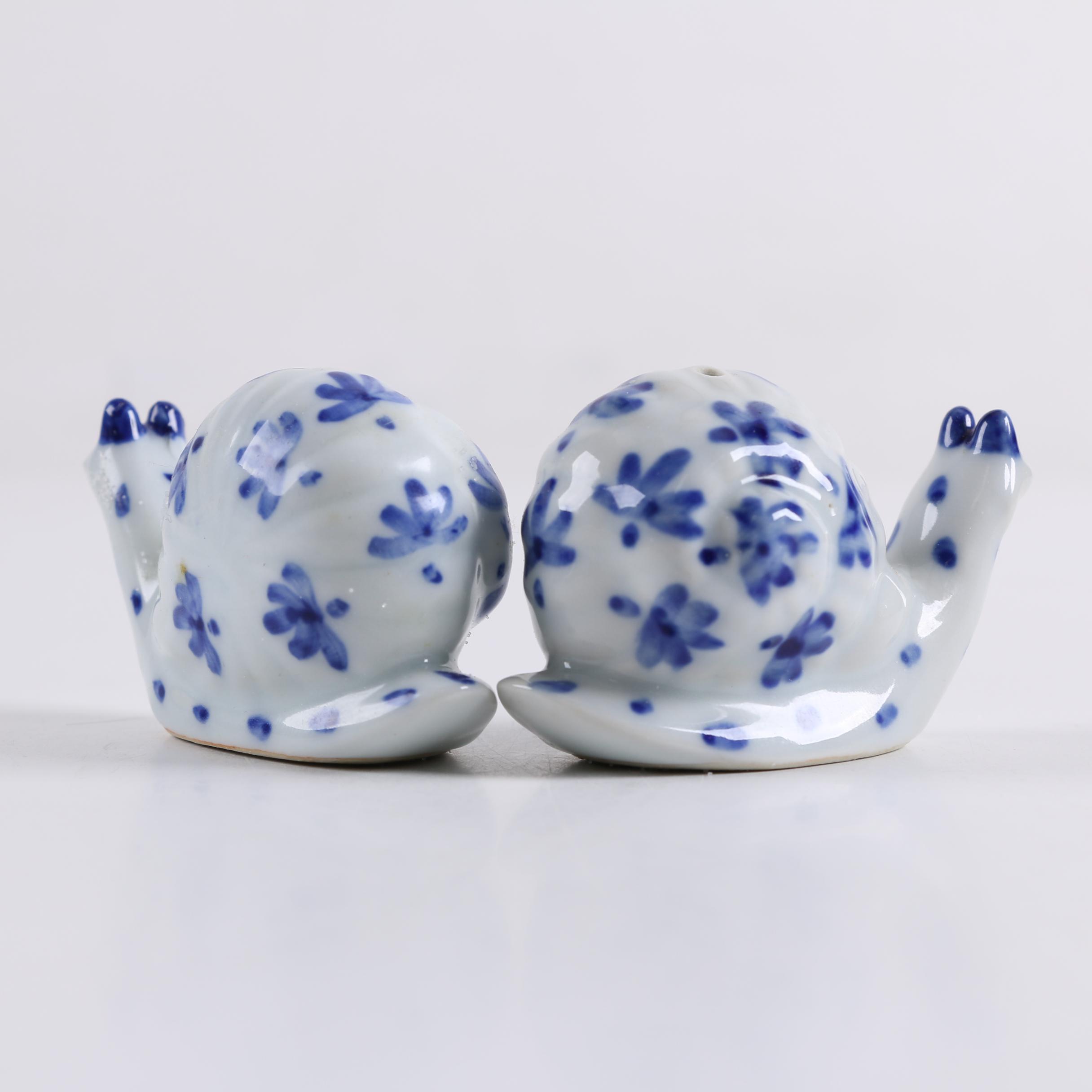 Blue and White Porcelain Including Figural Salt and Pepper Shakers.
