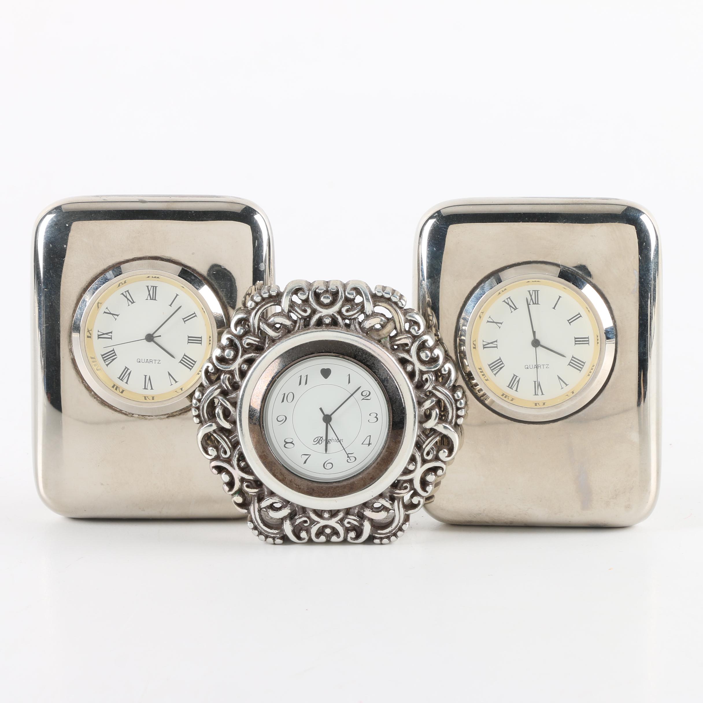 Silver Tone Shelf Clocks Including Brighton