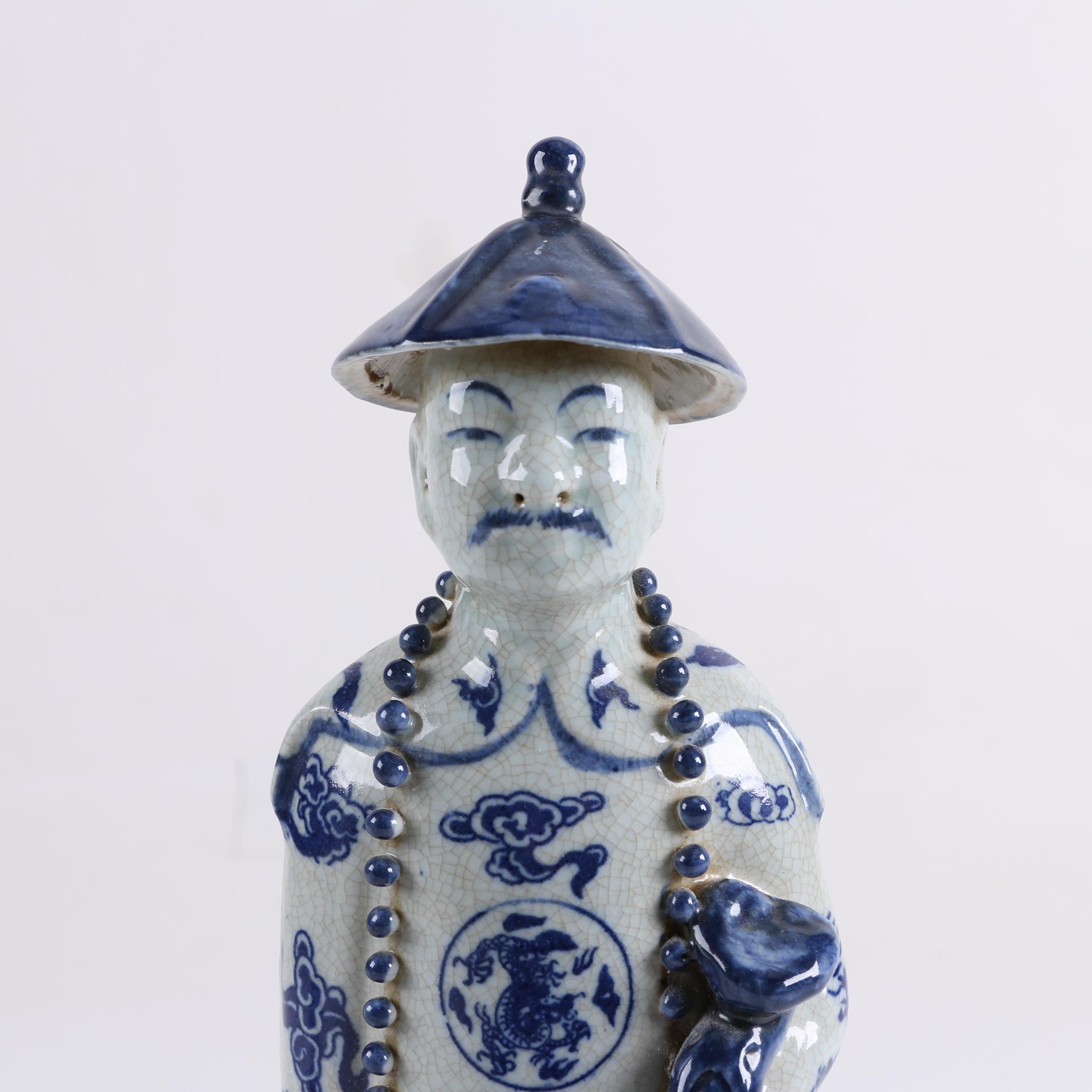 Pair of Chinese Blue and White Ceramic Figurines