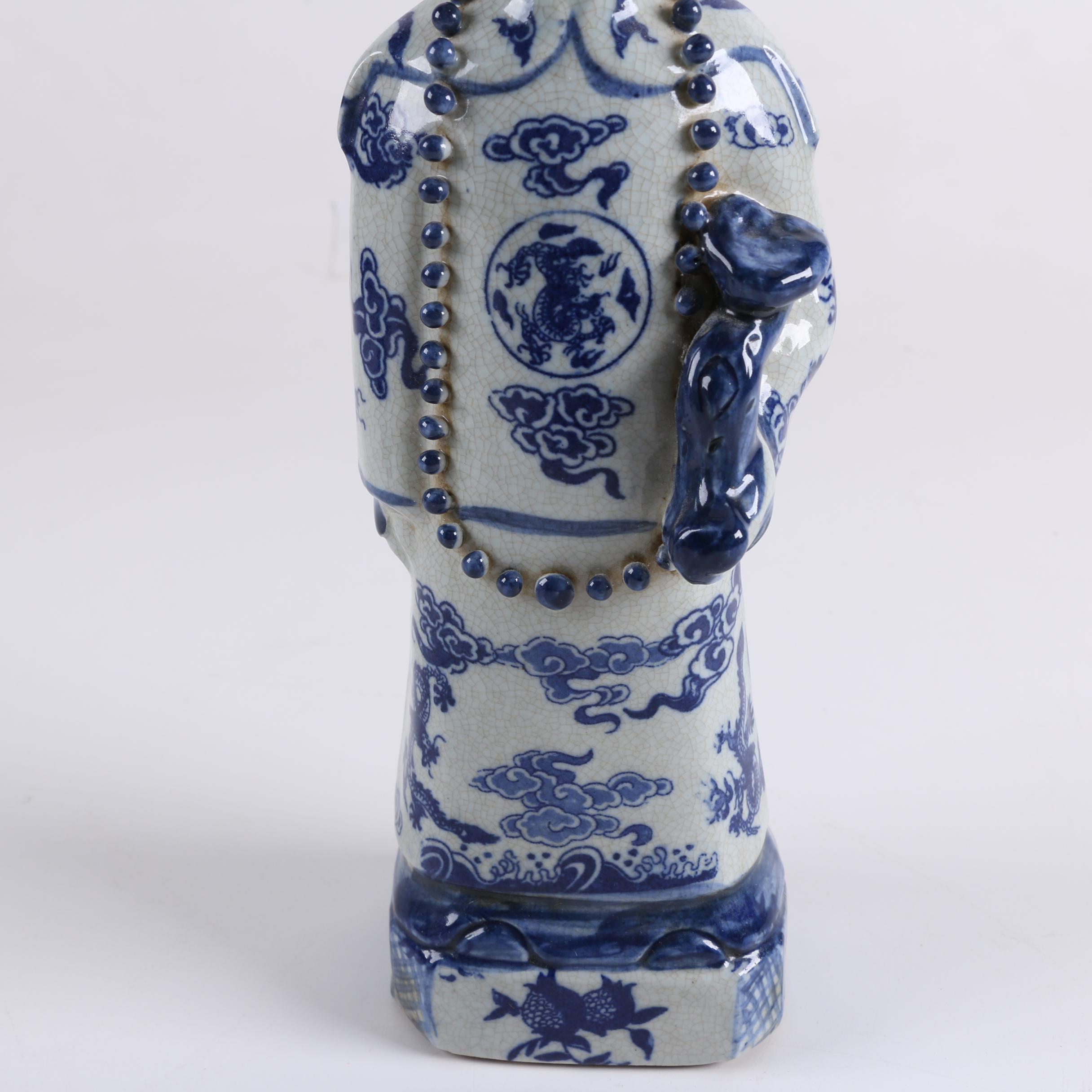 Pair of Chinese Blue and White Ceramic Figurines