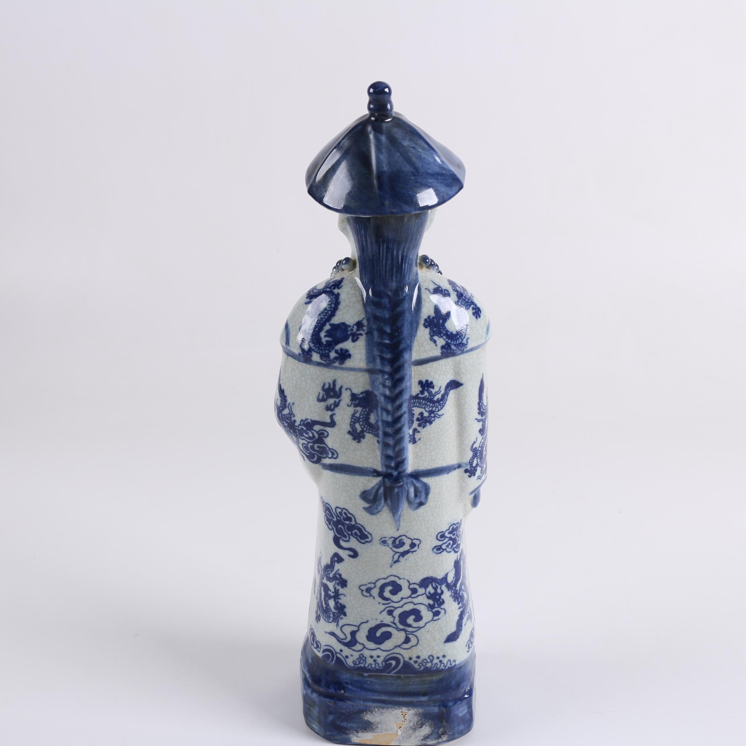 Pair of Chinese Blue and White Ceramic Figurines