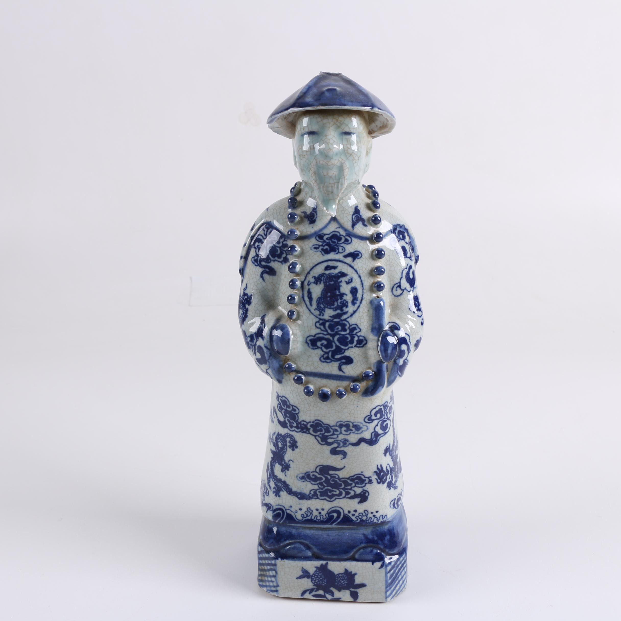 Pair of Chinese Blue and White Ceramic Figurines
