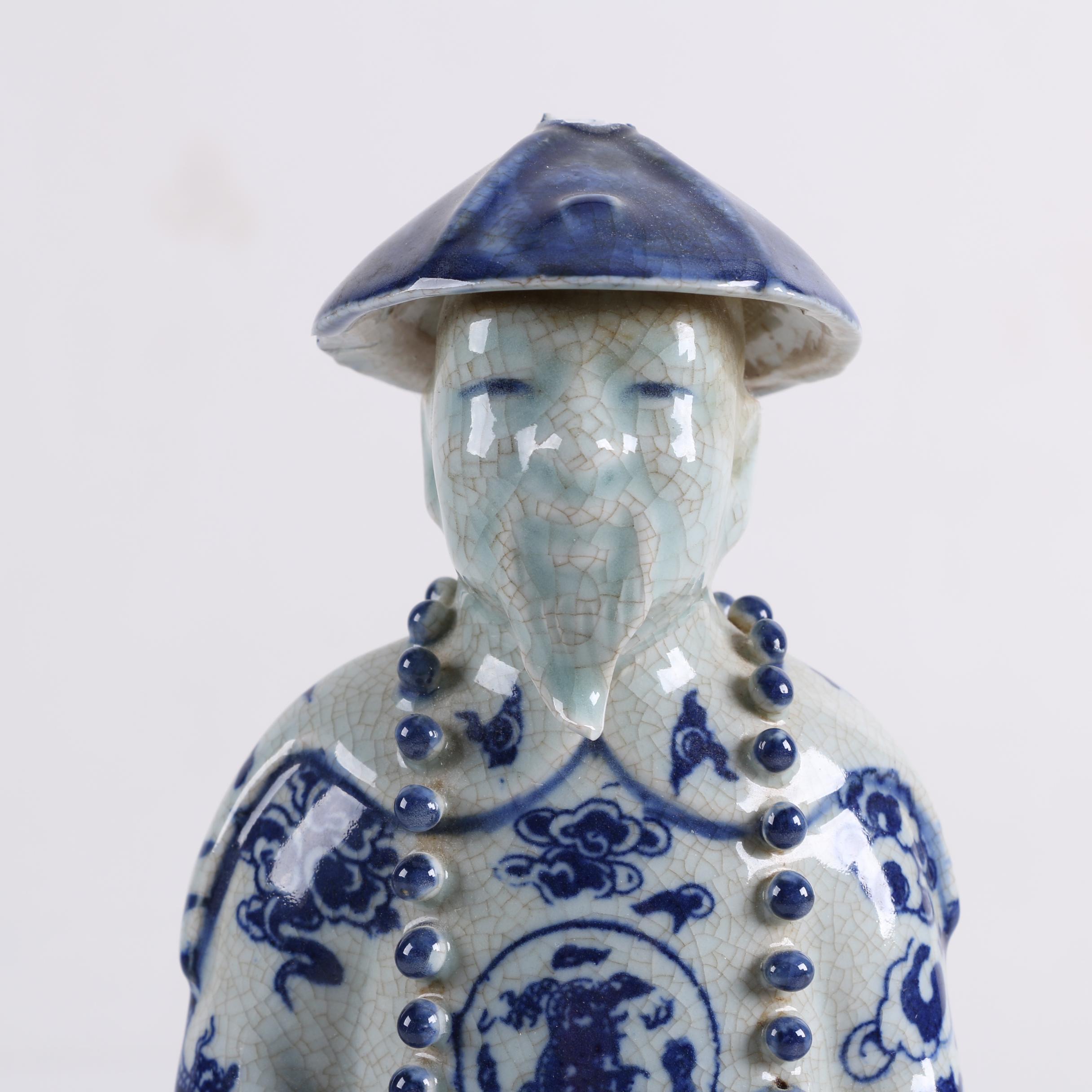 Pair of Chinese Blue and White Ceramic Figurines