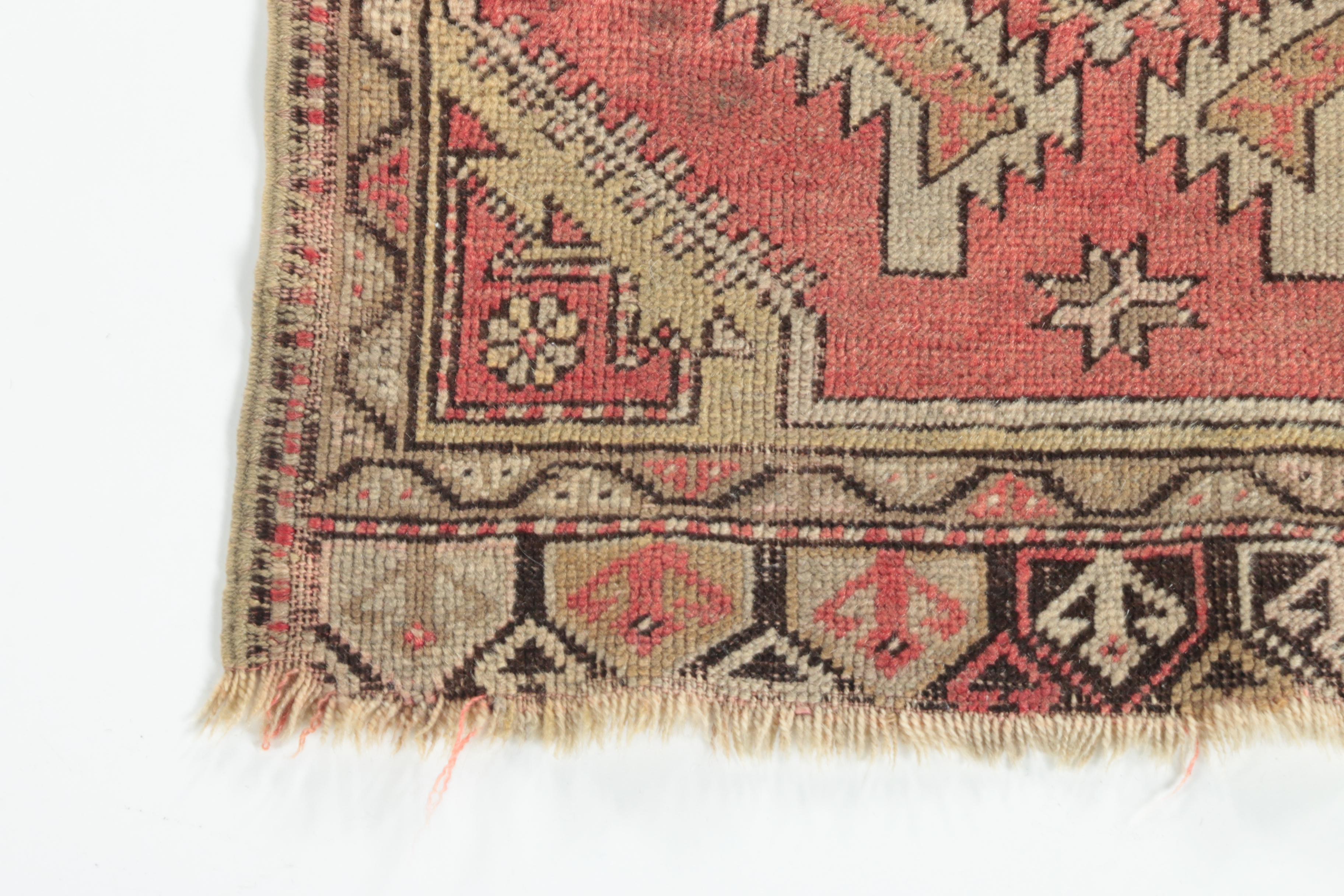 Antique Hand-Knotted Anatolian Wool Accent Rug