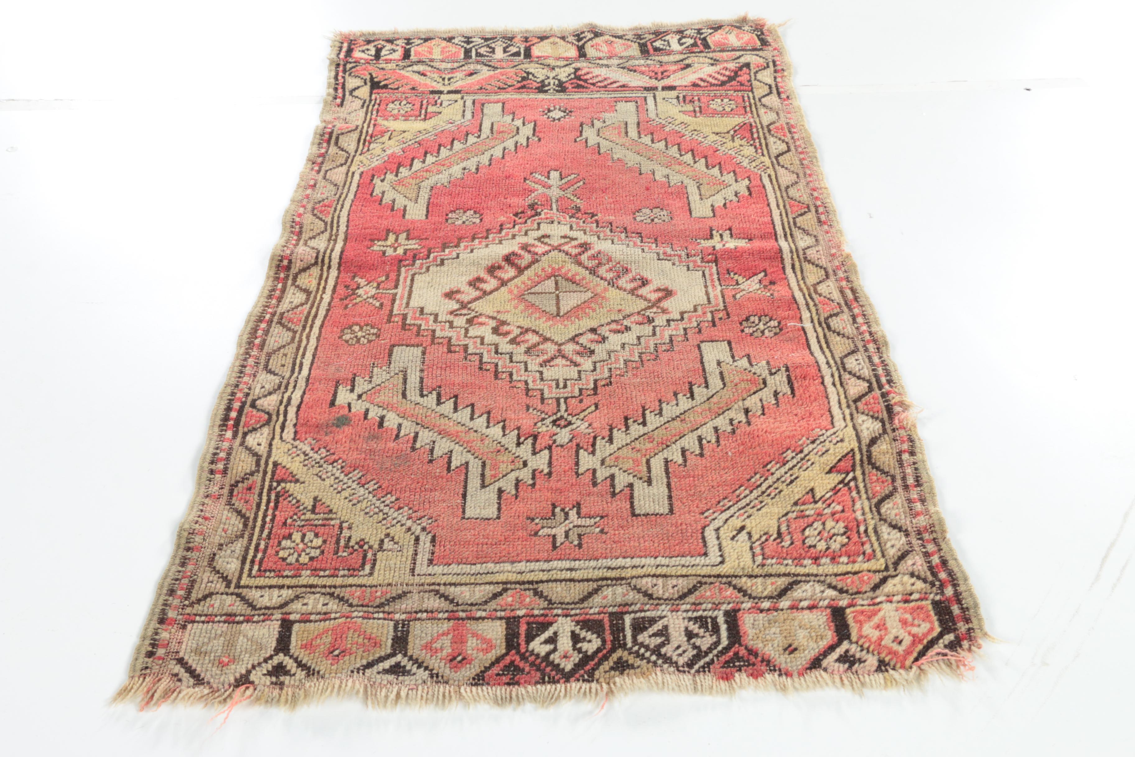 Antique Hand-Knotted Anatolian Wool Accent Rug