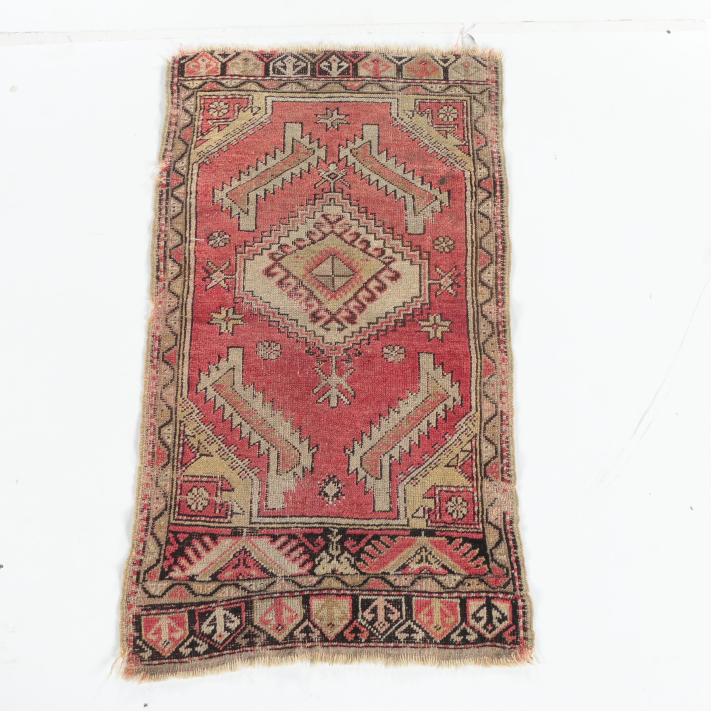 Antique Hand-Knotted Anatolian Wool Accent Rug