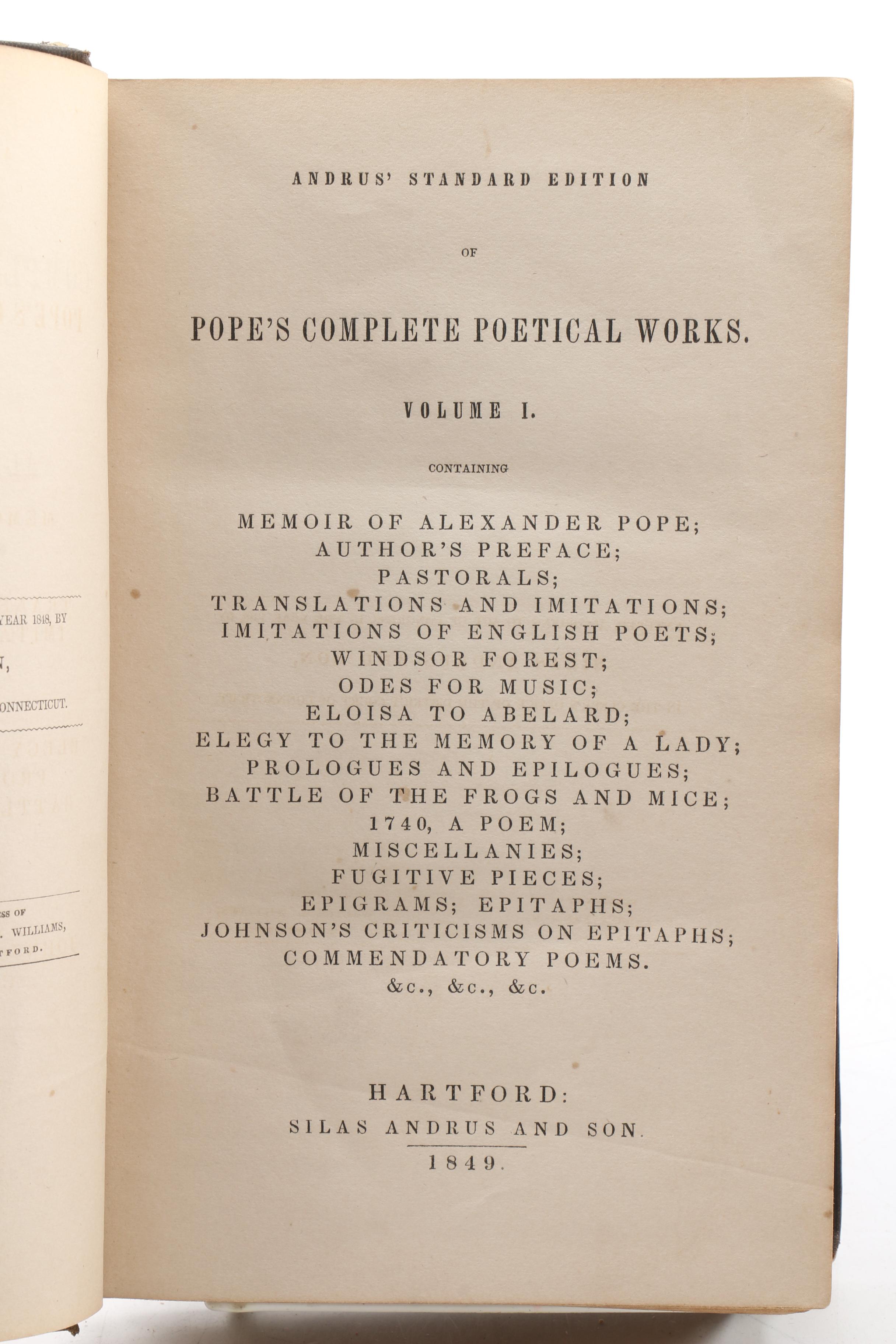 Alexander Pope Poetry and Other Antique Poetry Books