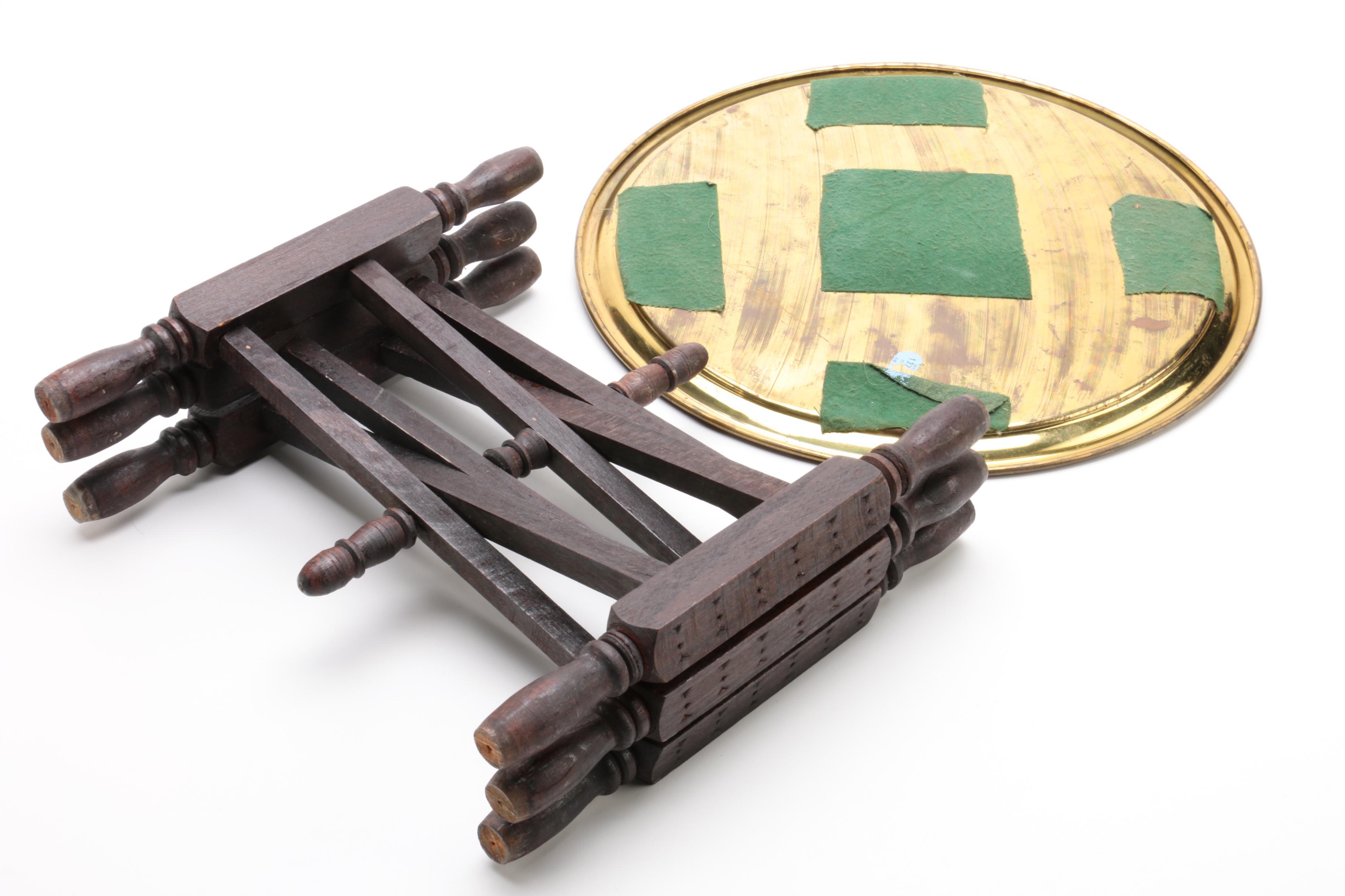 Skander Matter Israeli Brass Tea Set with Wooden Stand