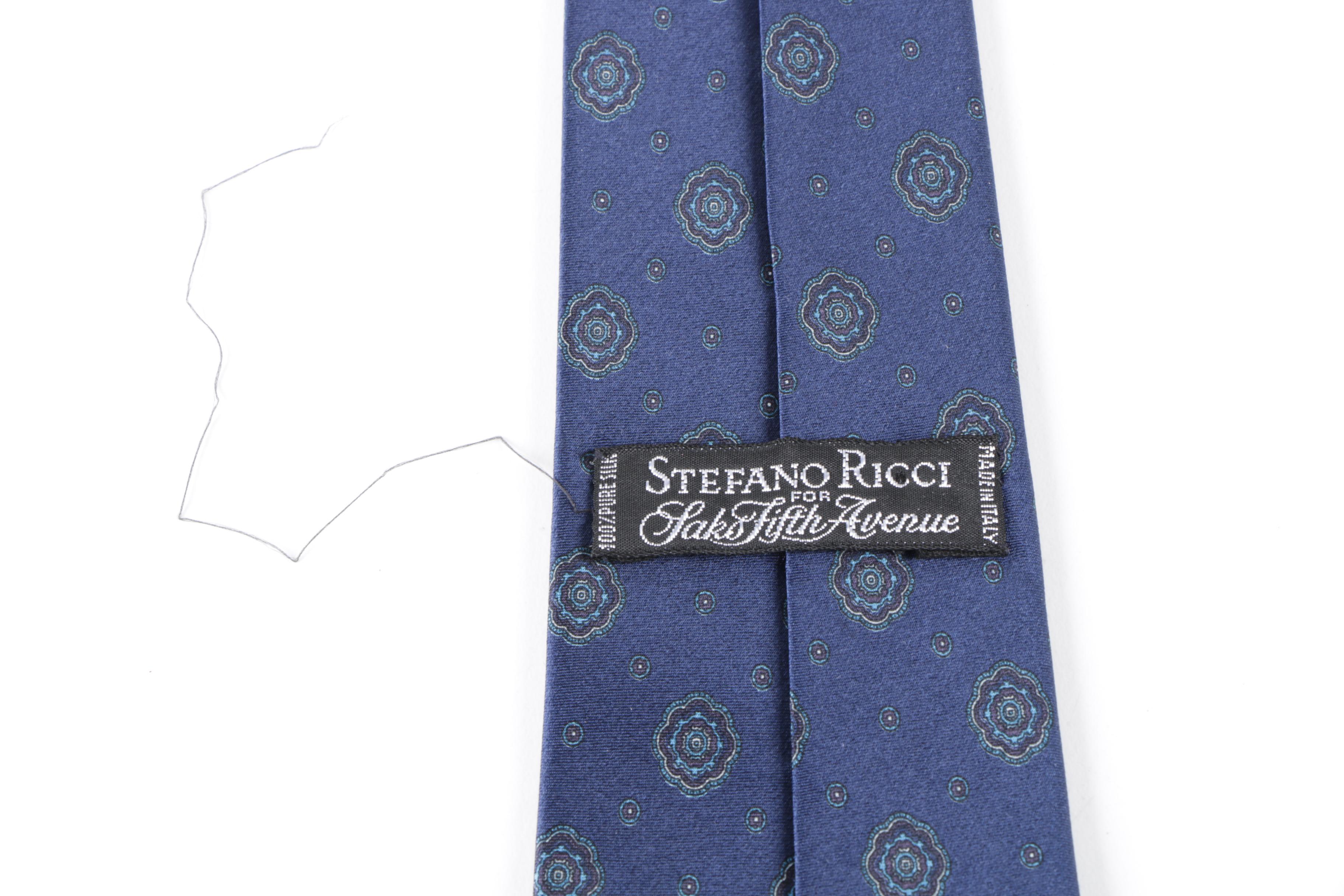 Men's Stefano Ricci for Saks Fifth Avenue Blue Floral Print Silk Necktie