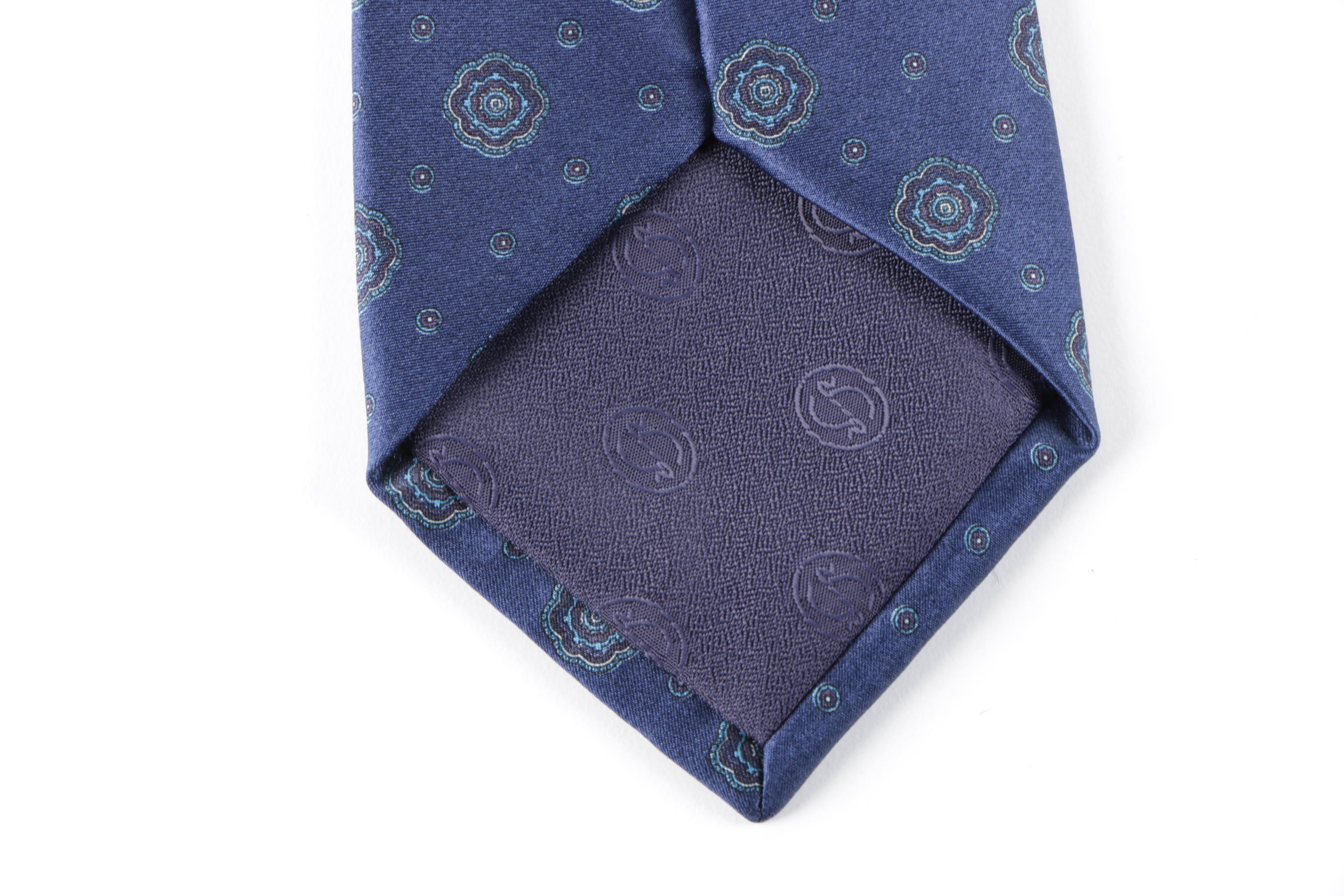 Men's Stefano Ricci for Saks Fifth Avenue Blue Floral Print Silk Necktie