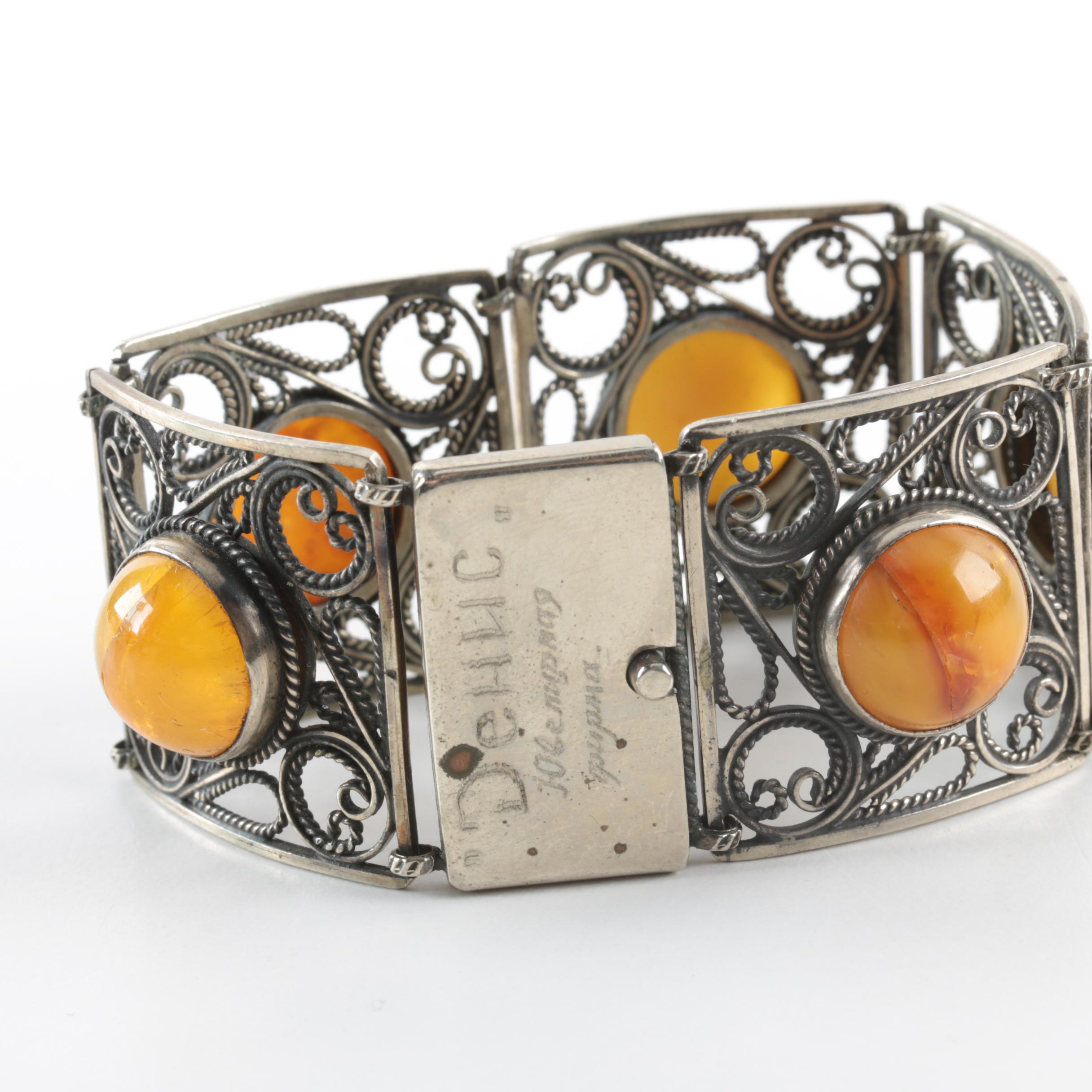 Bakelite Bangle, Mutton Fat Amber Bracelet and Tory Burch Lucite Cuff